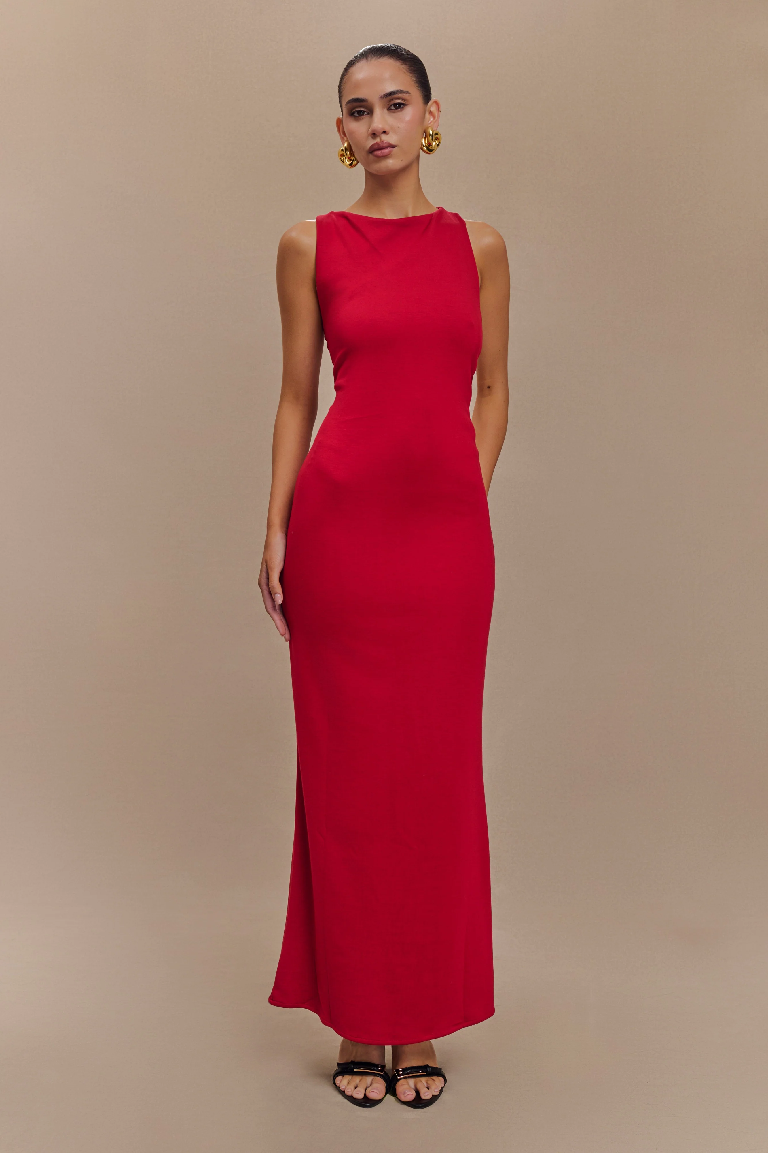 Catelyn Asymmetrical Scuba Jersey Midi Dress - Ruby - Image 3