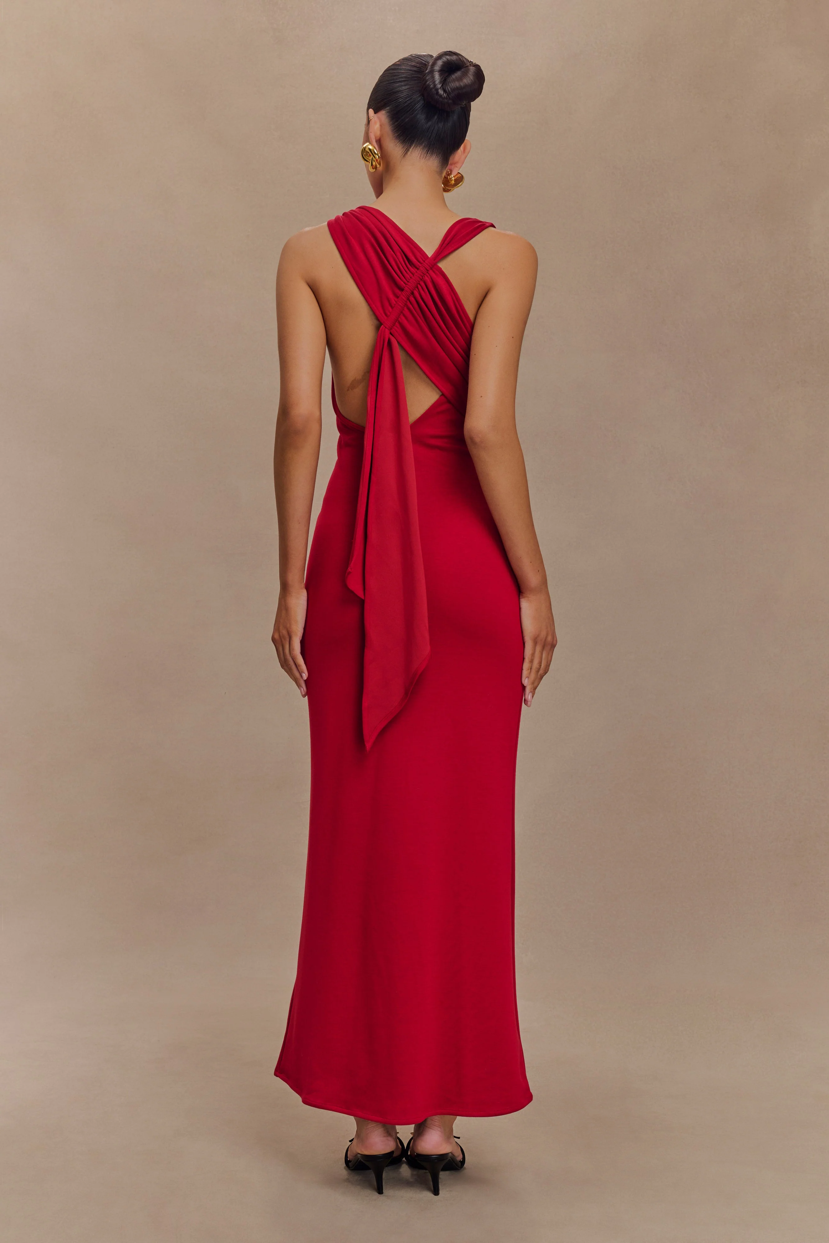 Catelyn Asymmetrical Scuba Jersey Midi Dress - Ruby - Image 4