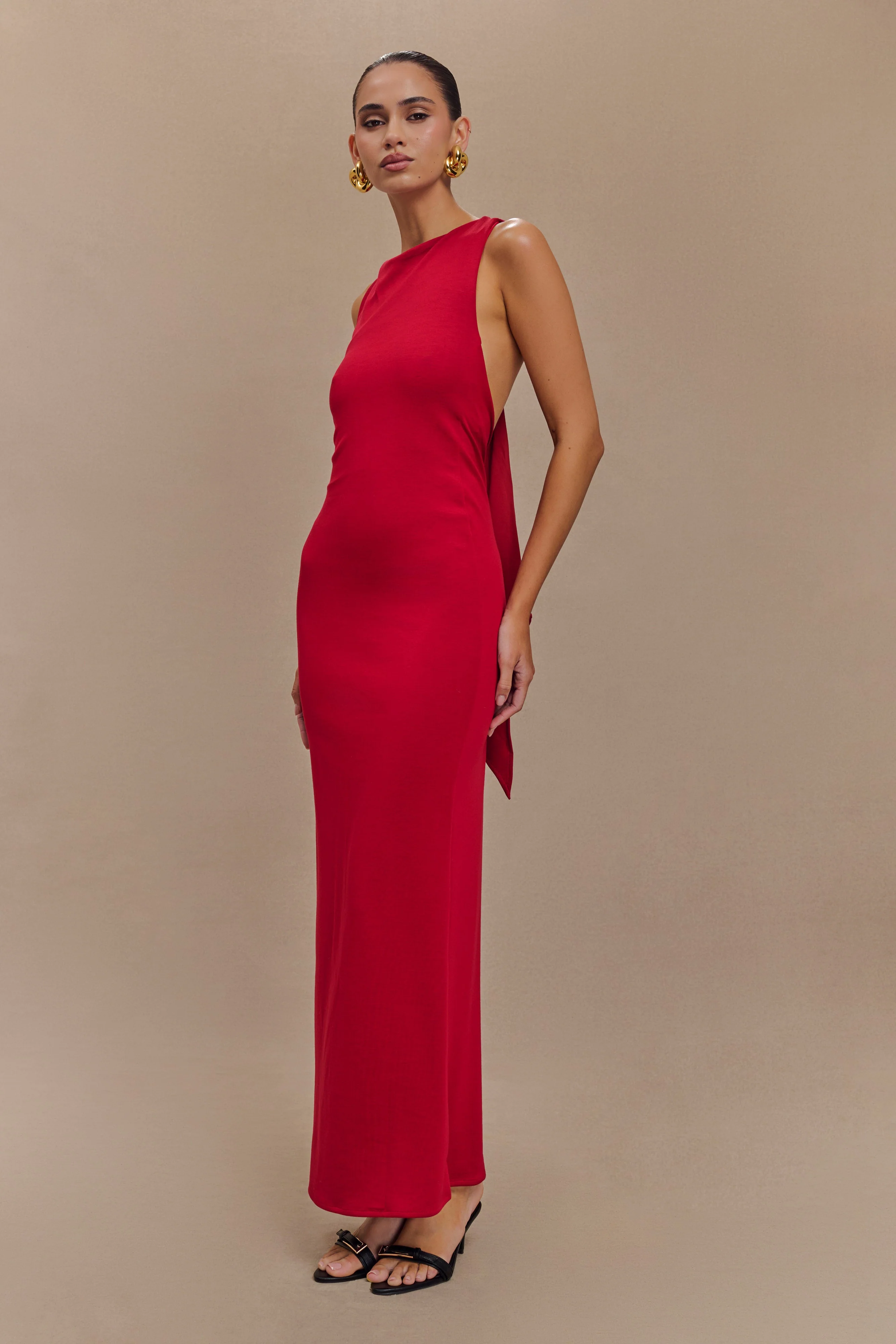 Catelyn Asymmetrical Scuba Jersey Midi Dress - Ruby - Image 6