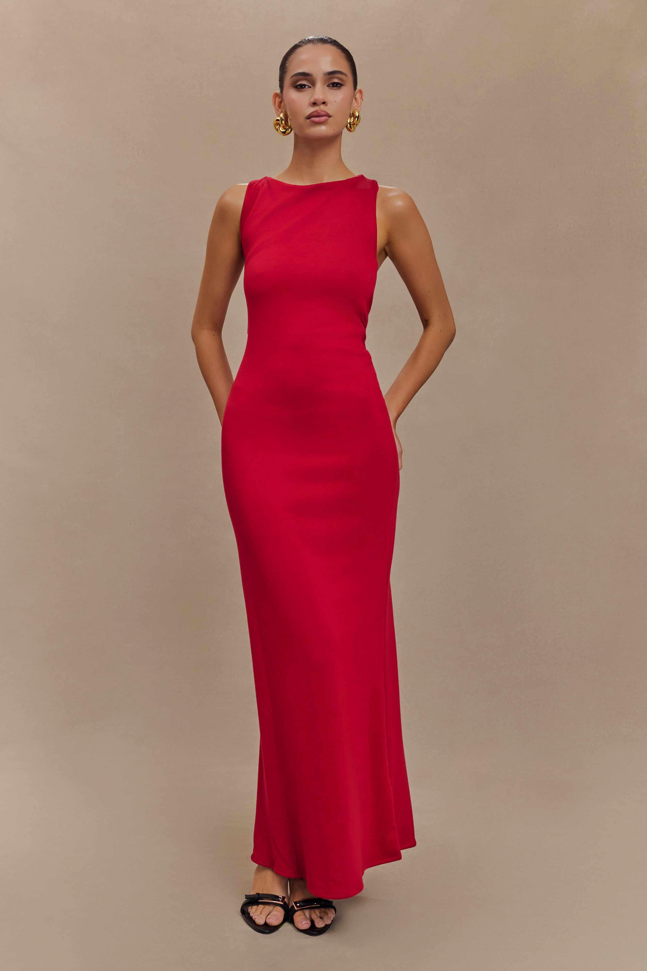 Catelyn Asymmetrical Scuba Jersey Midi Dress - Ruby - Image 8
