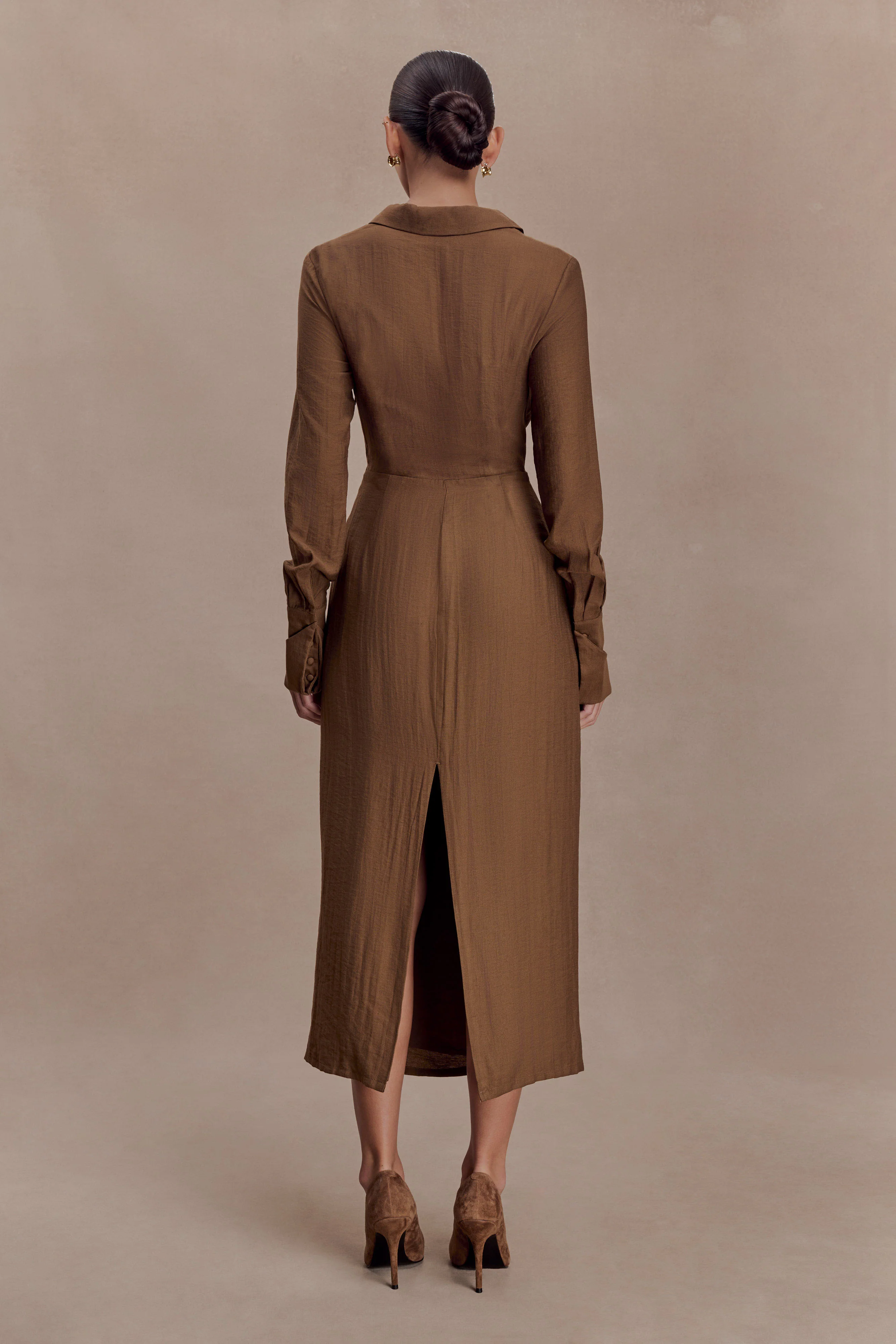 Cecilie Cut Out Shirt Midi Dress - Dark Chocolate - Image 2
