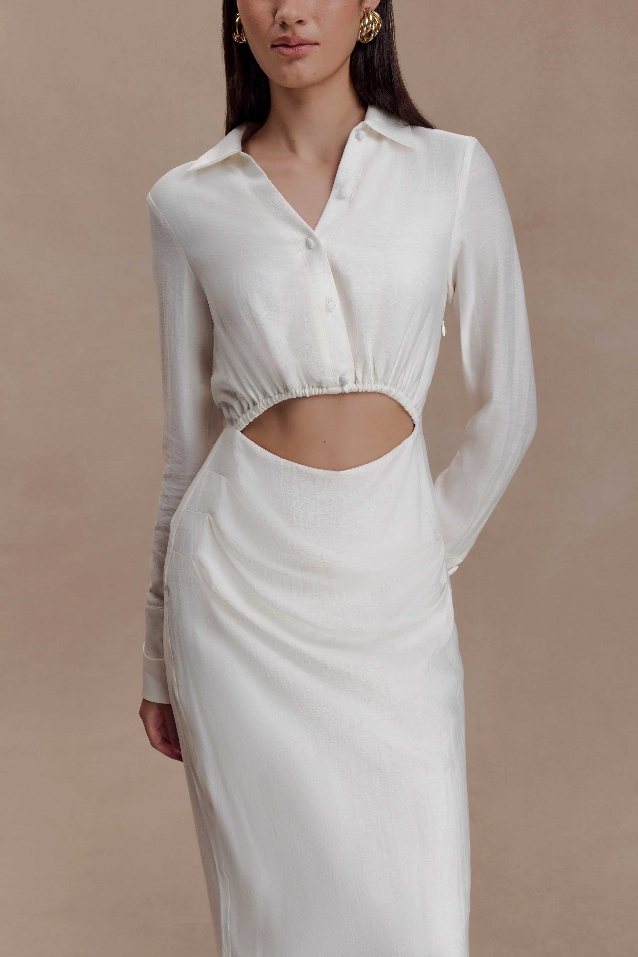 Cecilie Cut Out Shirt Midi Dress - White - Image 5