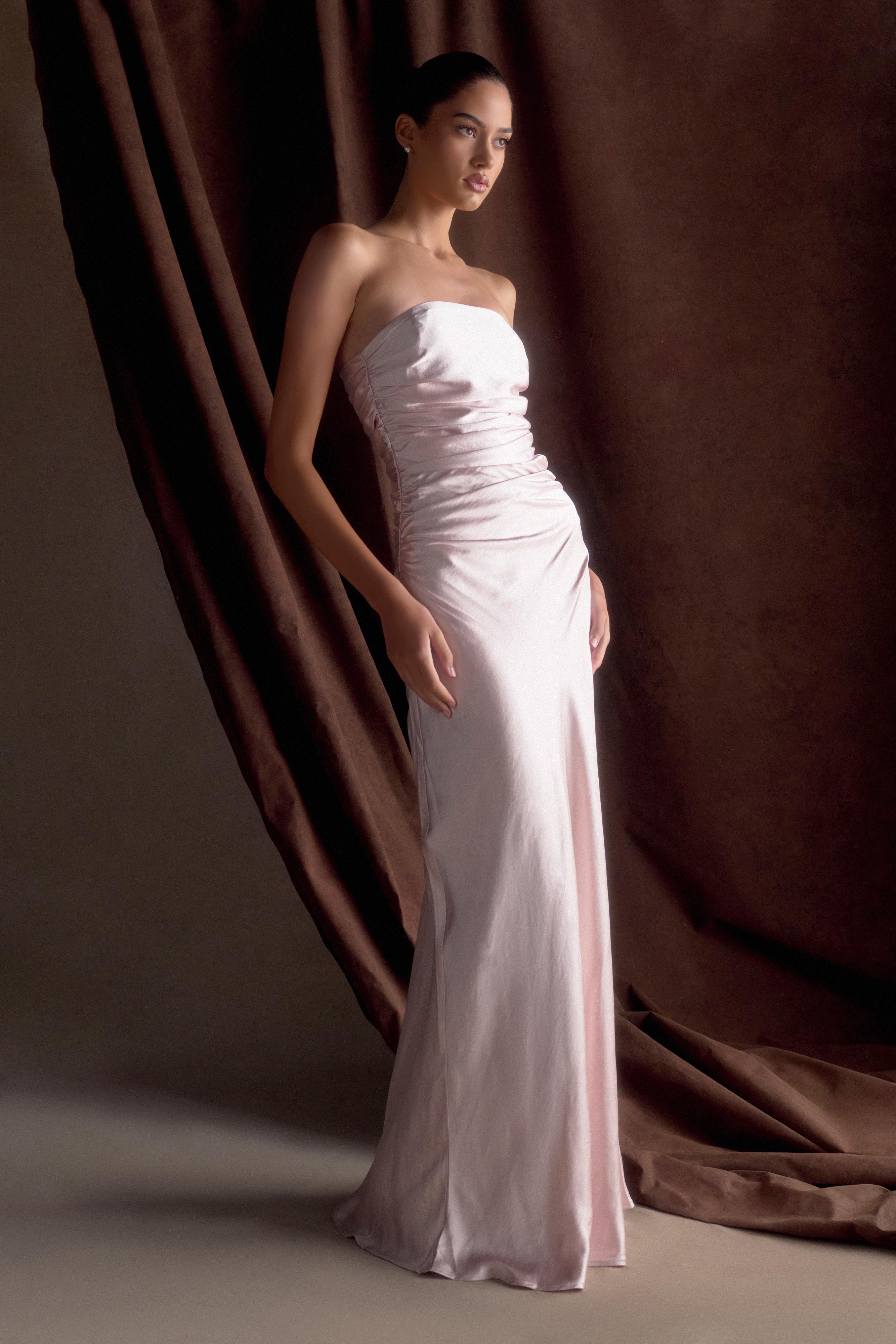 Cedar Strapless Satin Maxi Dress - Soft Pink - Image 9