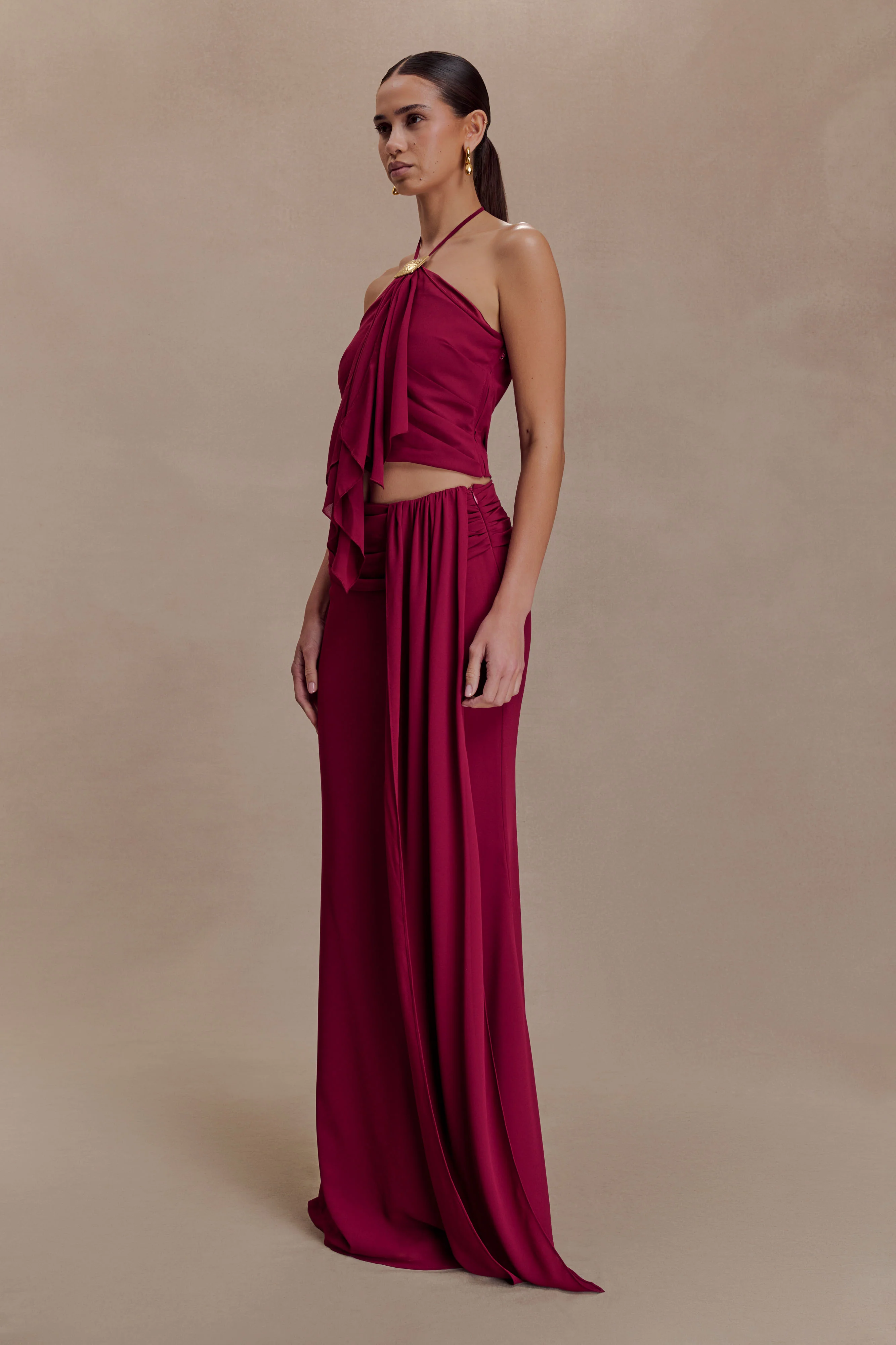 Celina Chiffon Overlay Maxi Skirt - Cherry Red - Image 5