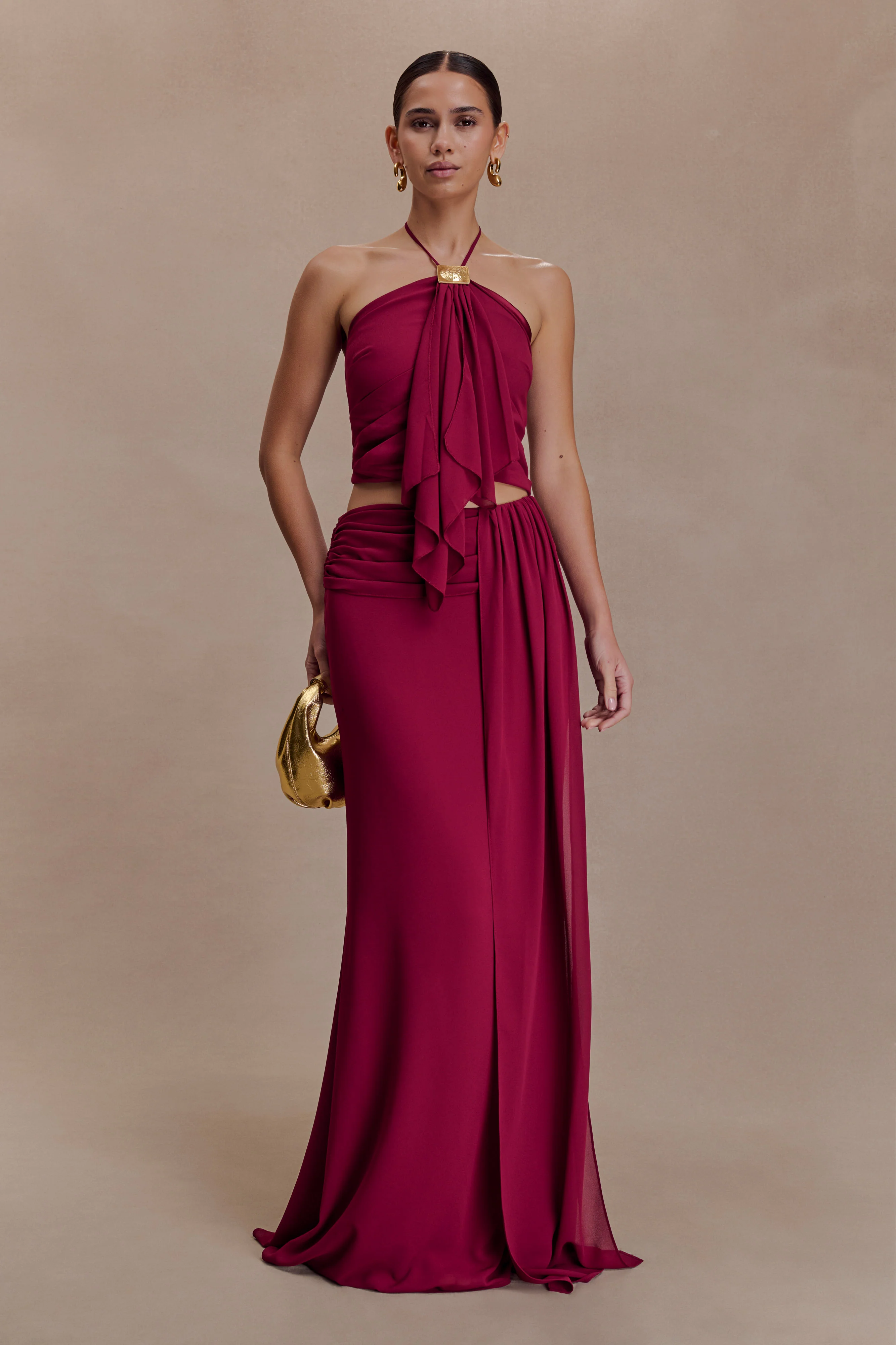 Celina Chiffon Overlay Maxi Skirt - Cherry Red - Image 6