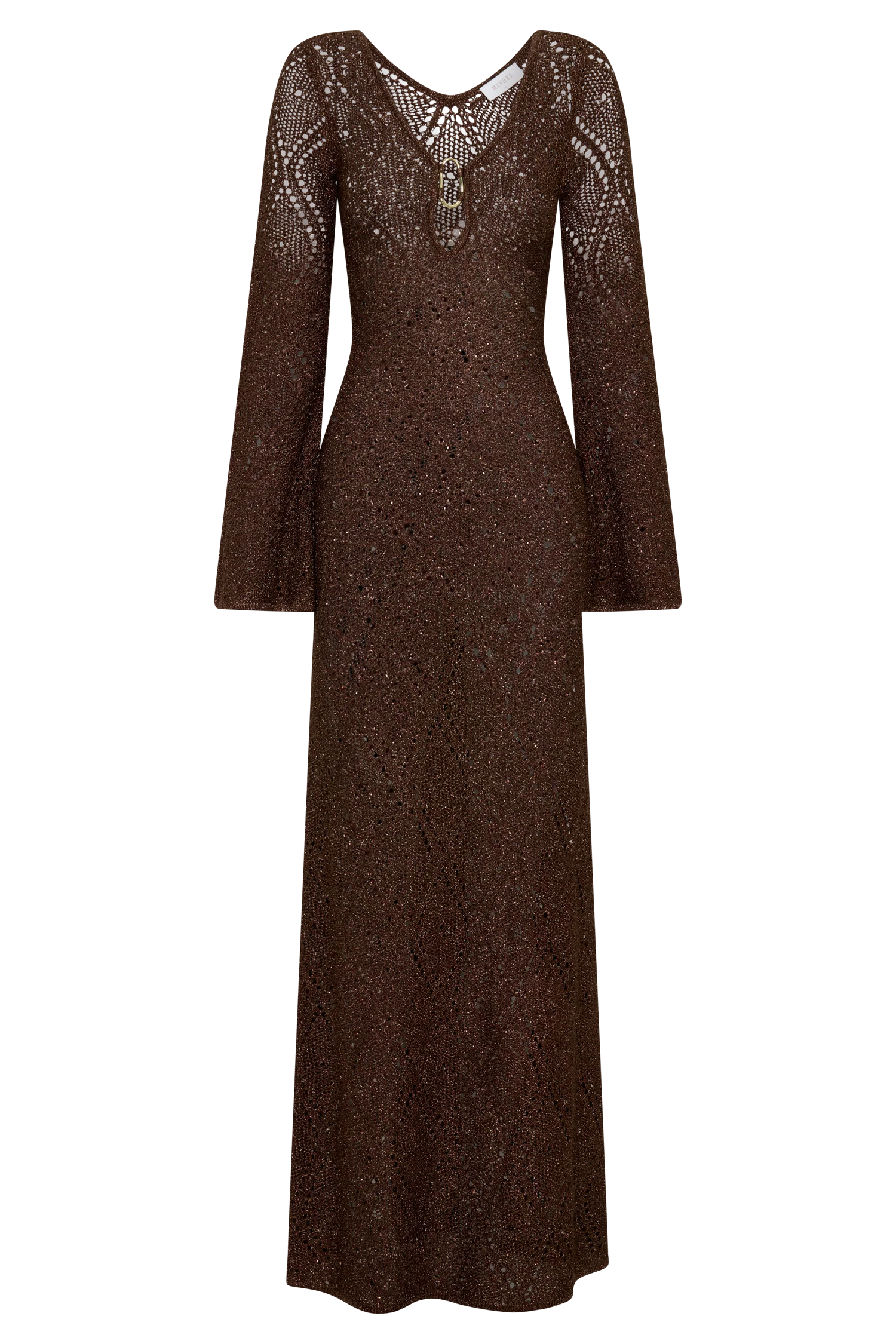 Chelsea Lurex Crochet Maxi Dress - Bronze - Image 9