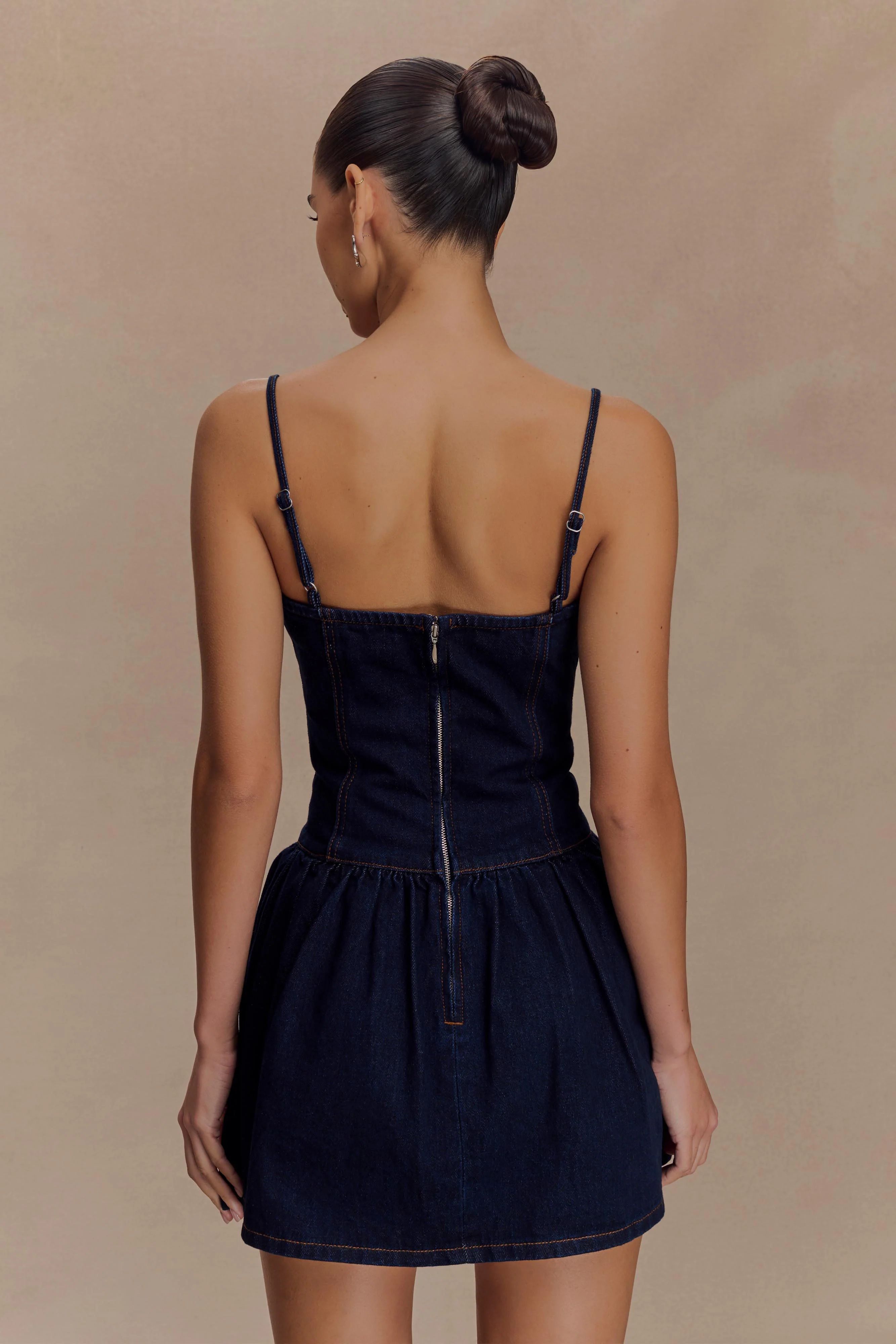 Cheyenne Scallop Denim Mini Dress - Indigo Blue - Image 6