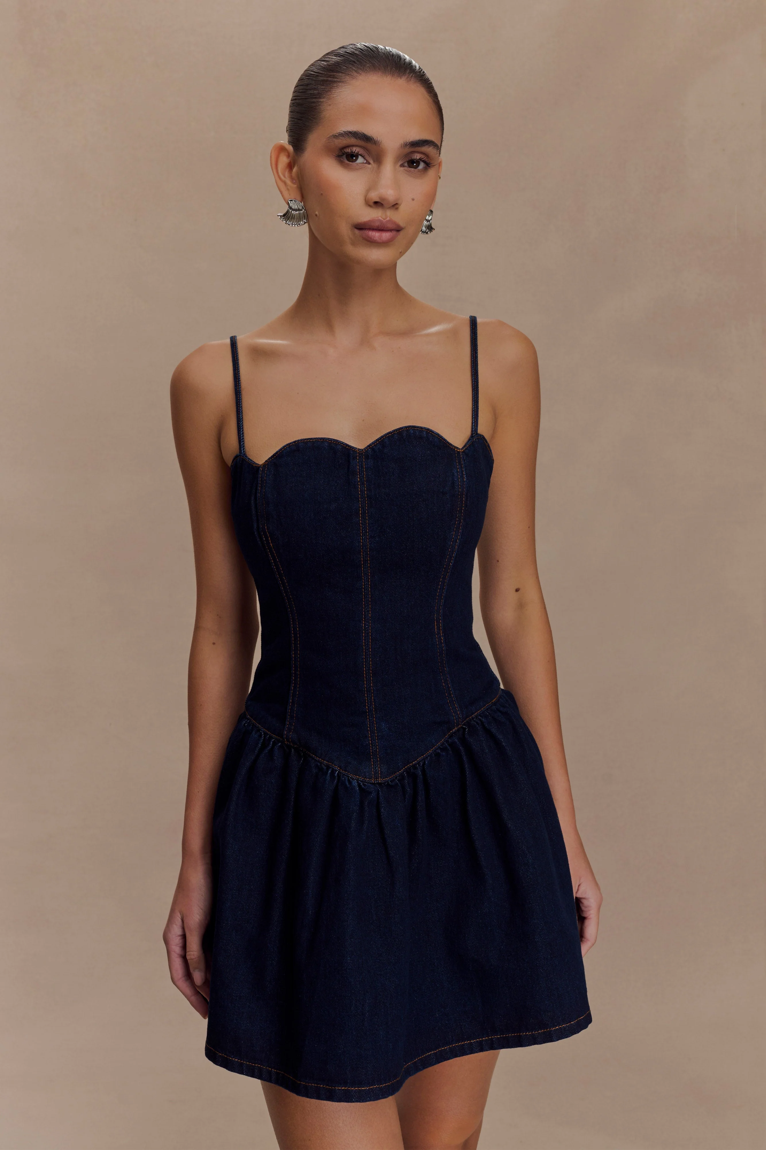 Cheyenne Scallop Denim Mini Dress - Indigo Blue - Image 7