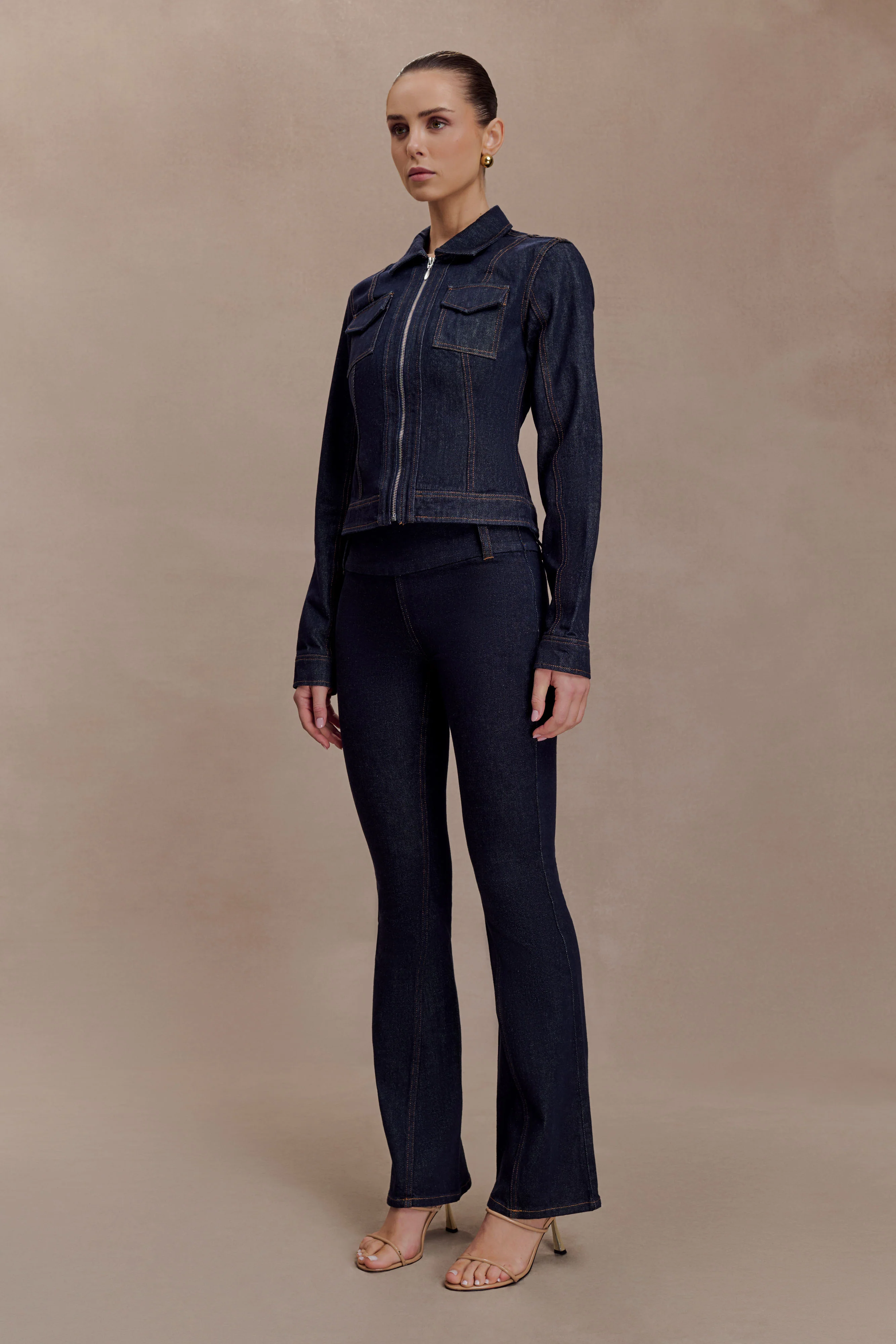 Cierra Cinched Jacket Top - Washed Indigo Blue - Image 4