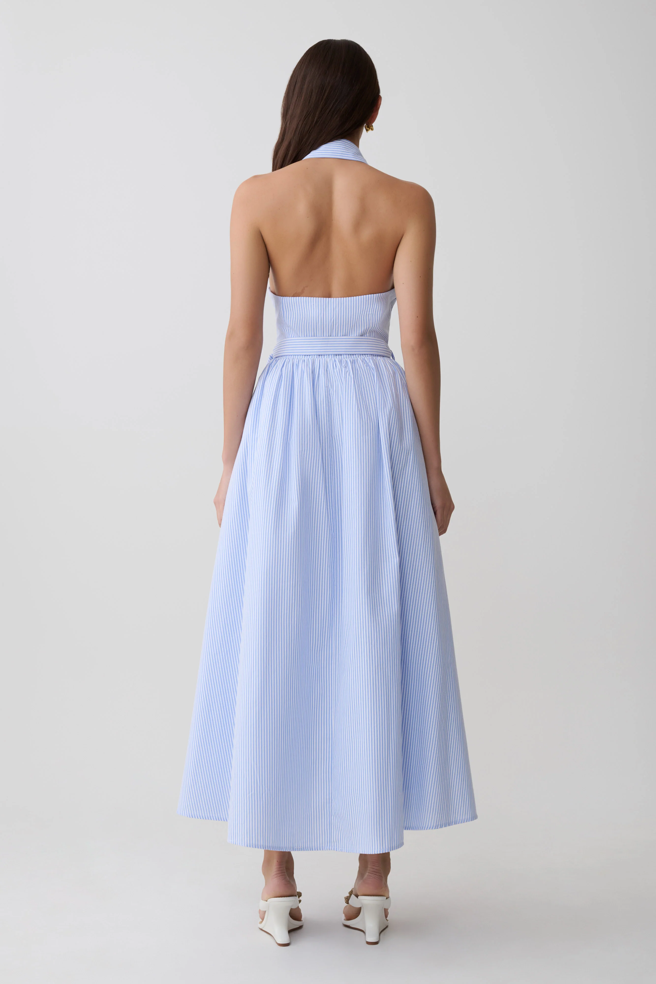 Cindy Collared Midi Dress - Blue Pinstripe - Image 2