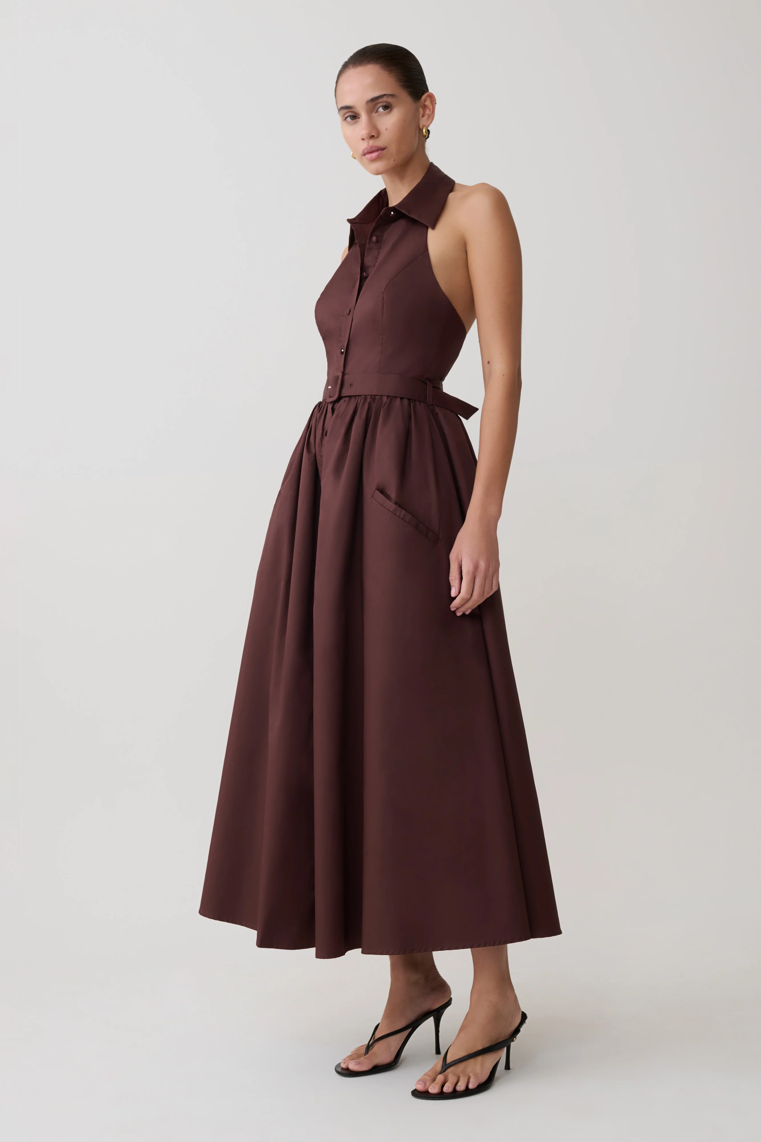 Cindy Collared Midi Dress - Chocolate - Image 3