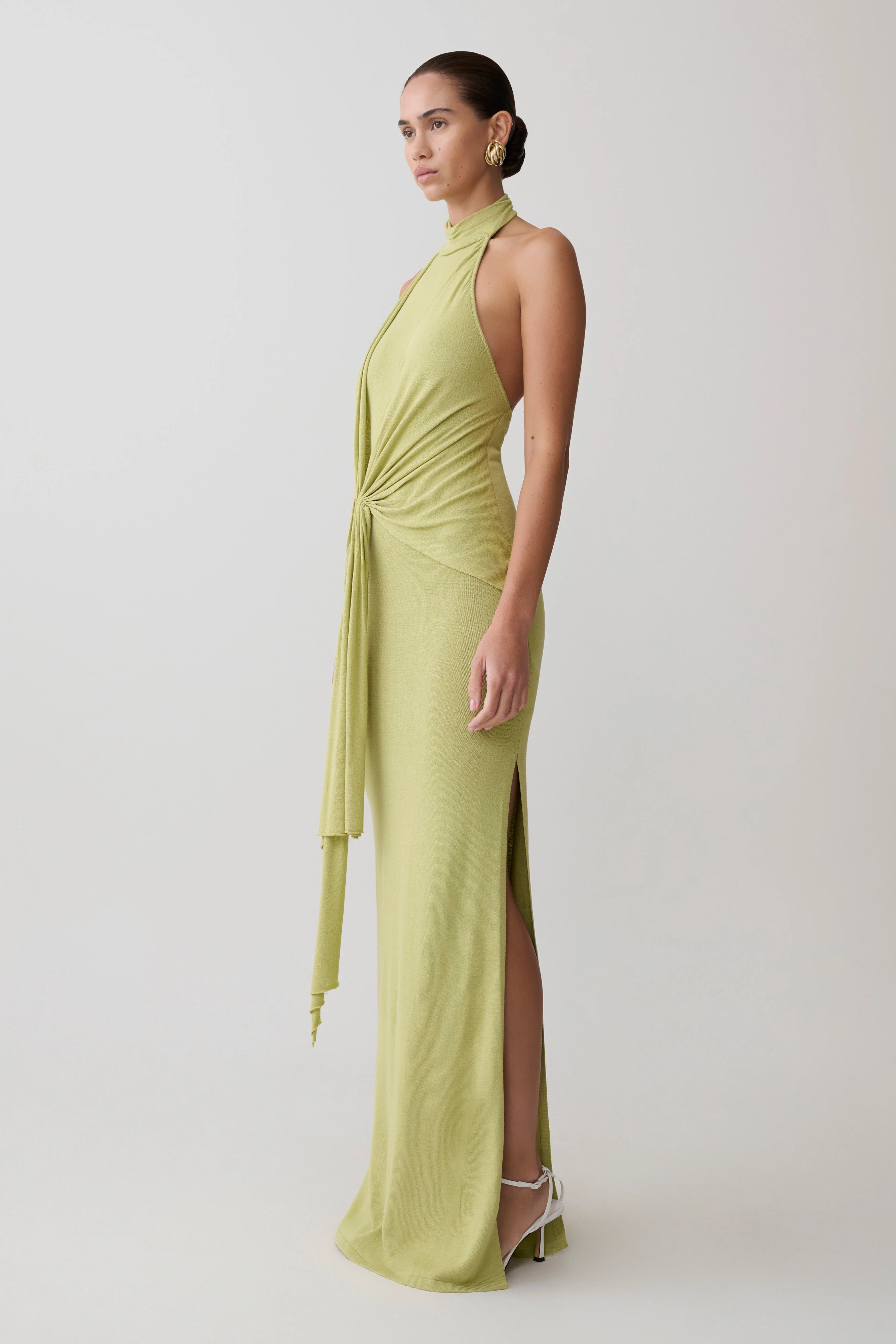 Cindylou Halter Knit Maxi Dress - Light Olive - Image 4