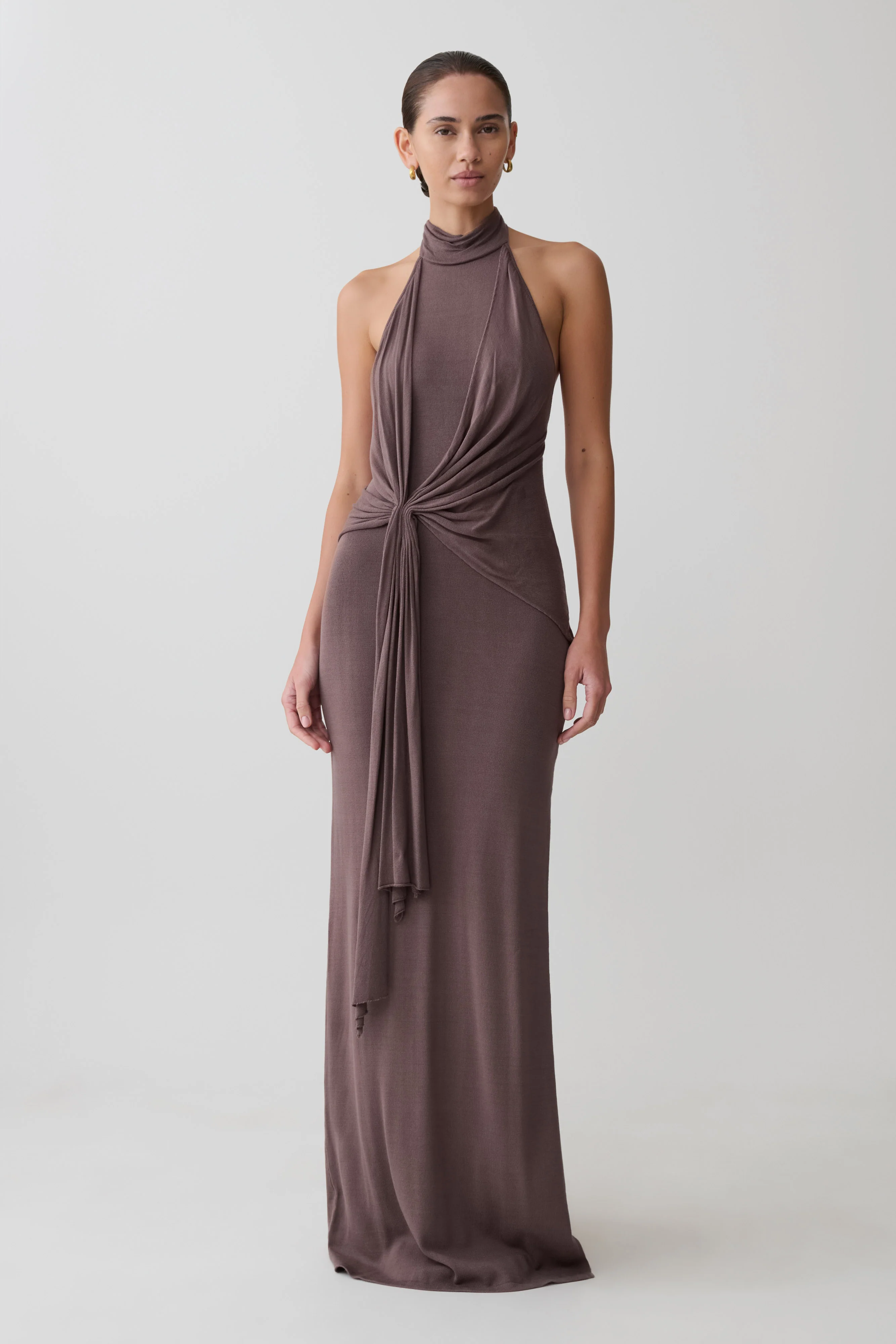 Cindylou Halter Knit Maxi Dress - Peppercorn