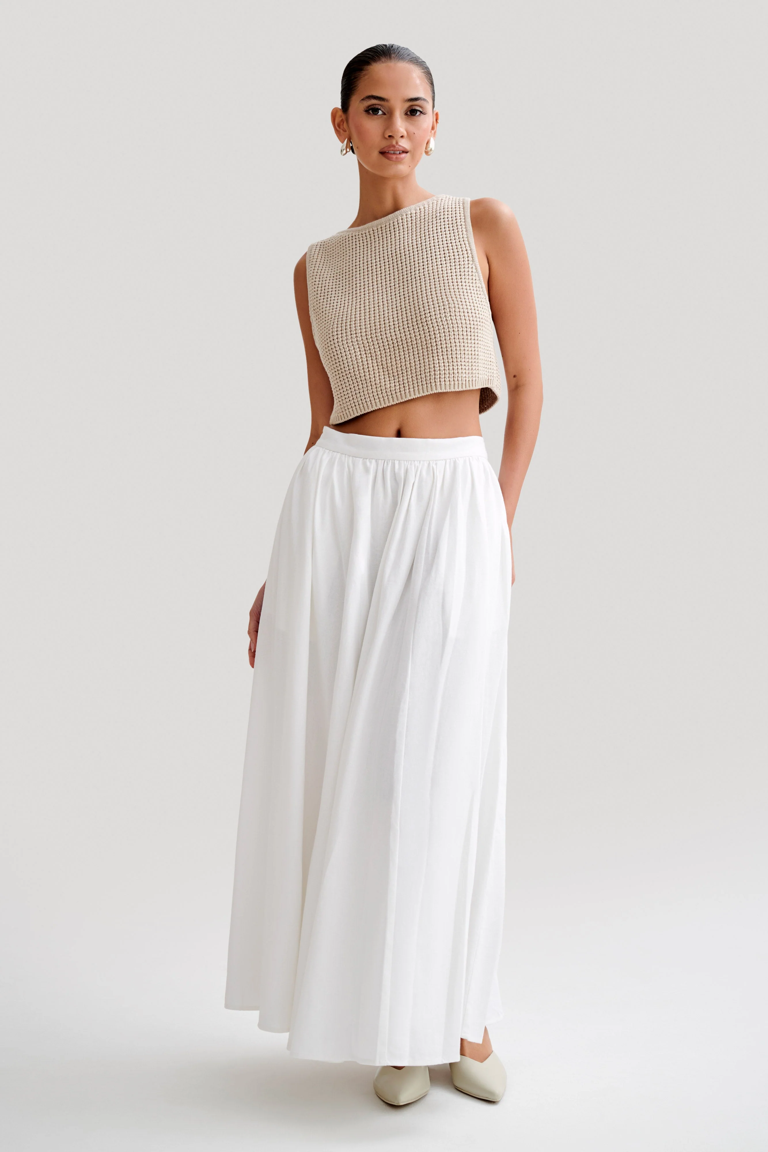 Clarence Linen A-Line Maxi Skirt - White - Image 4
