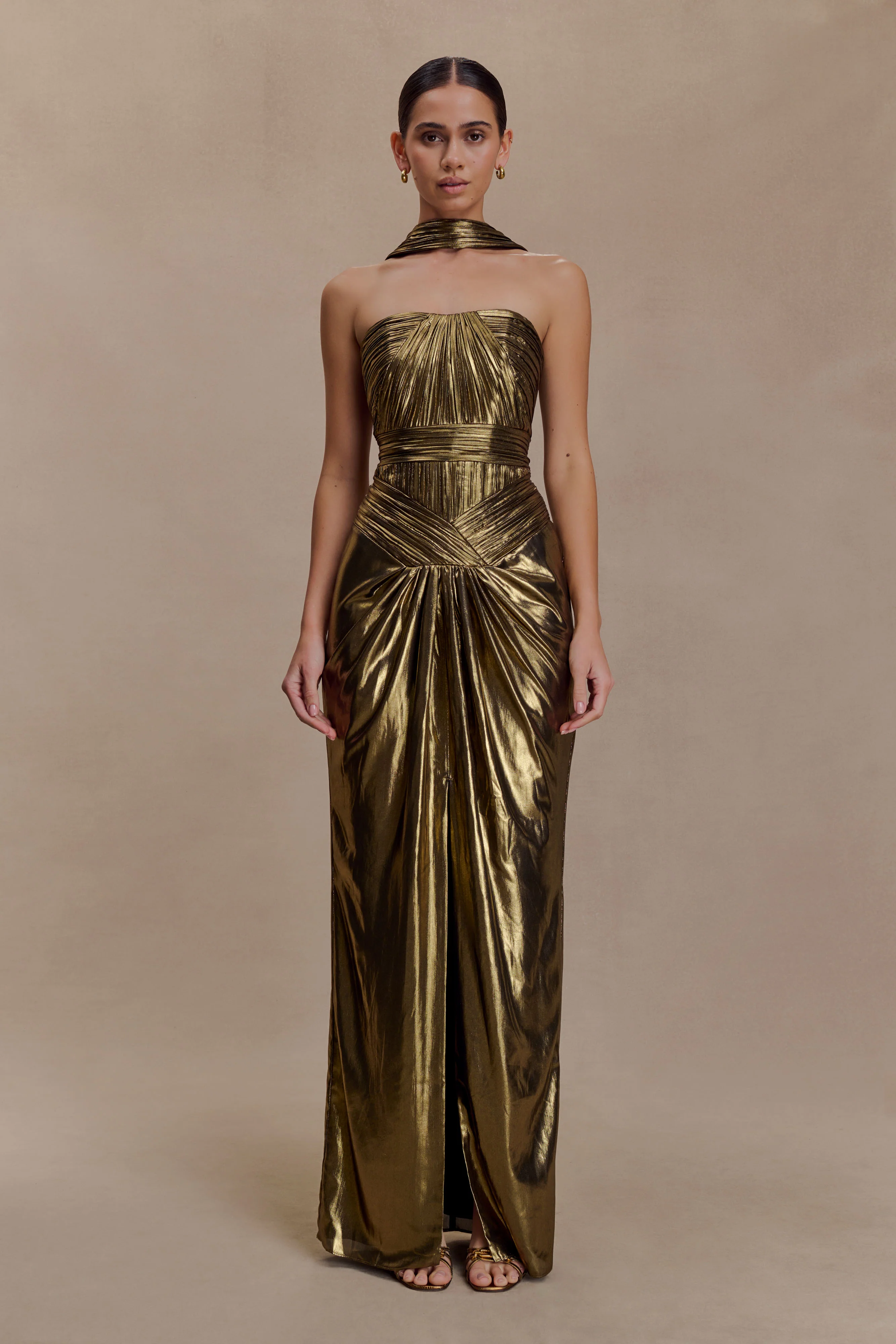 Clemence Plisse Maxi Dress - Gold - Image 6