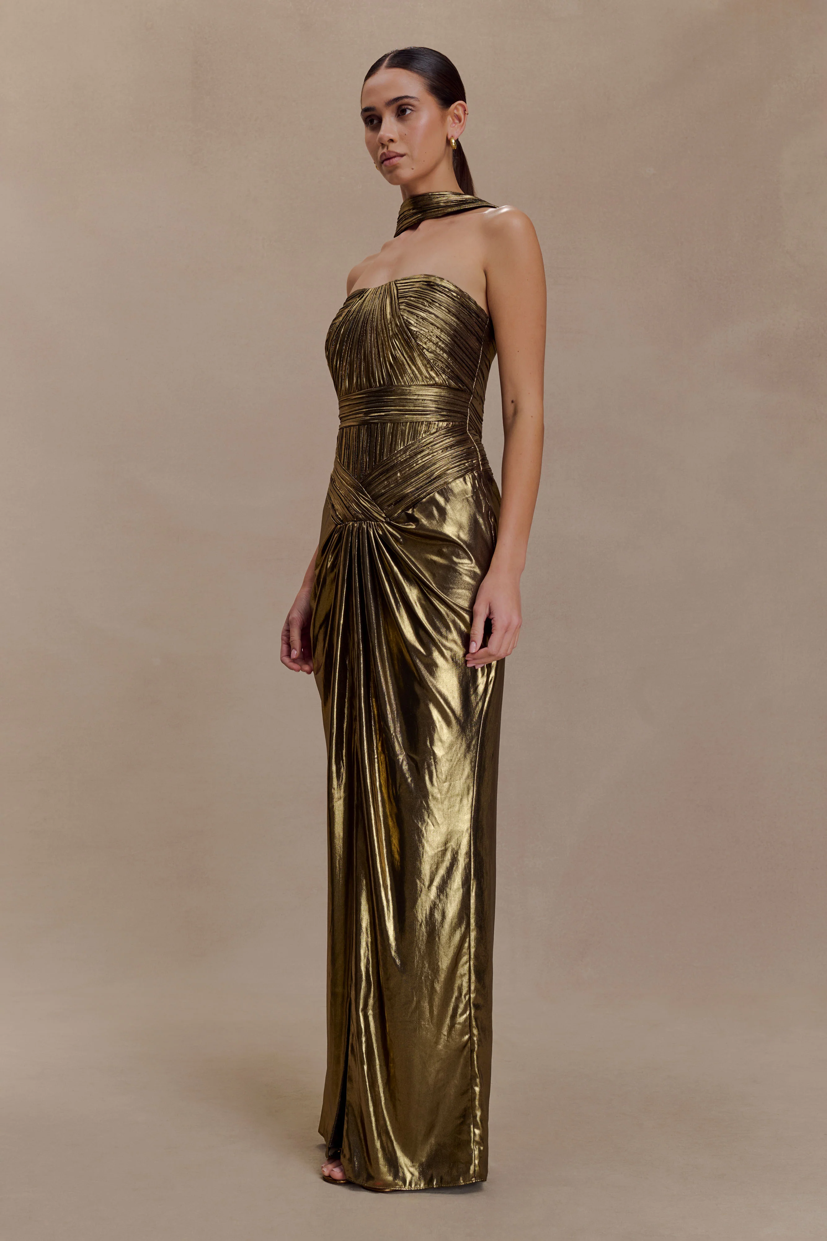 Clemence Plisse Maxi Dress - Gold - Image 8