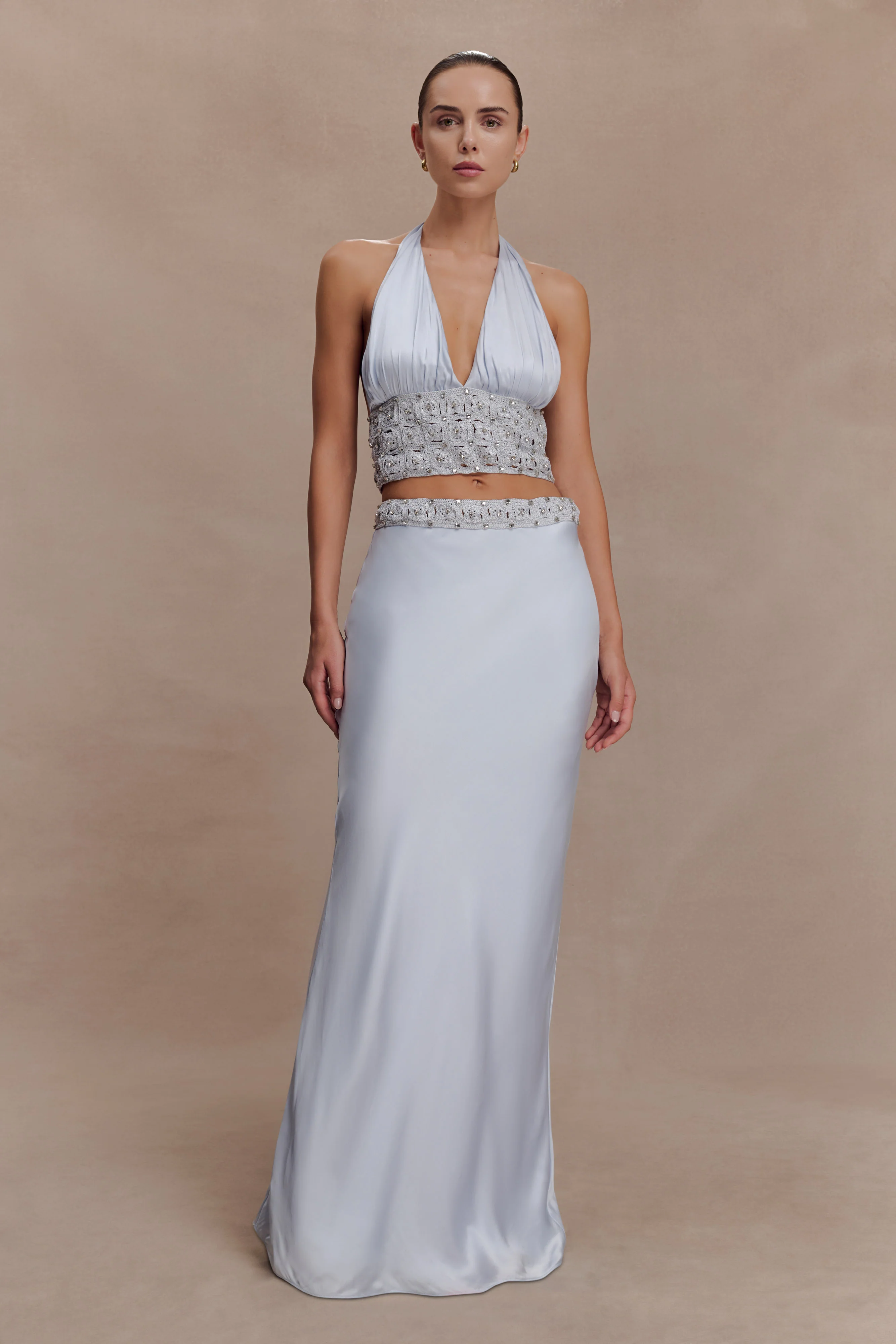 Clementine Chiffon Hand Beaded Top - Pale Blue - Image 5