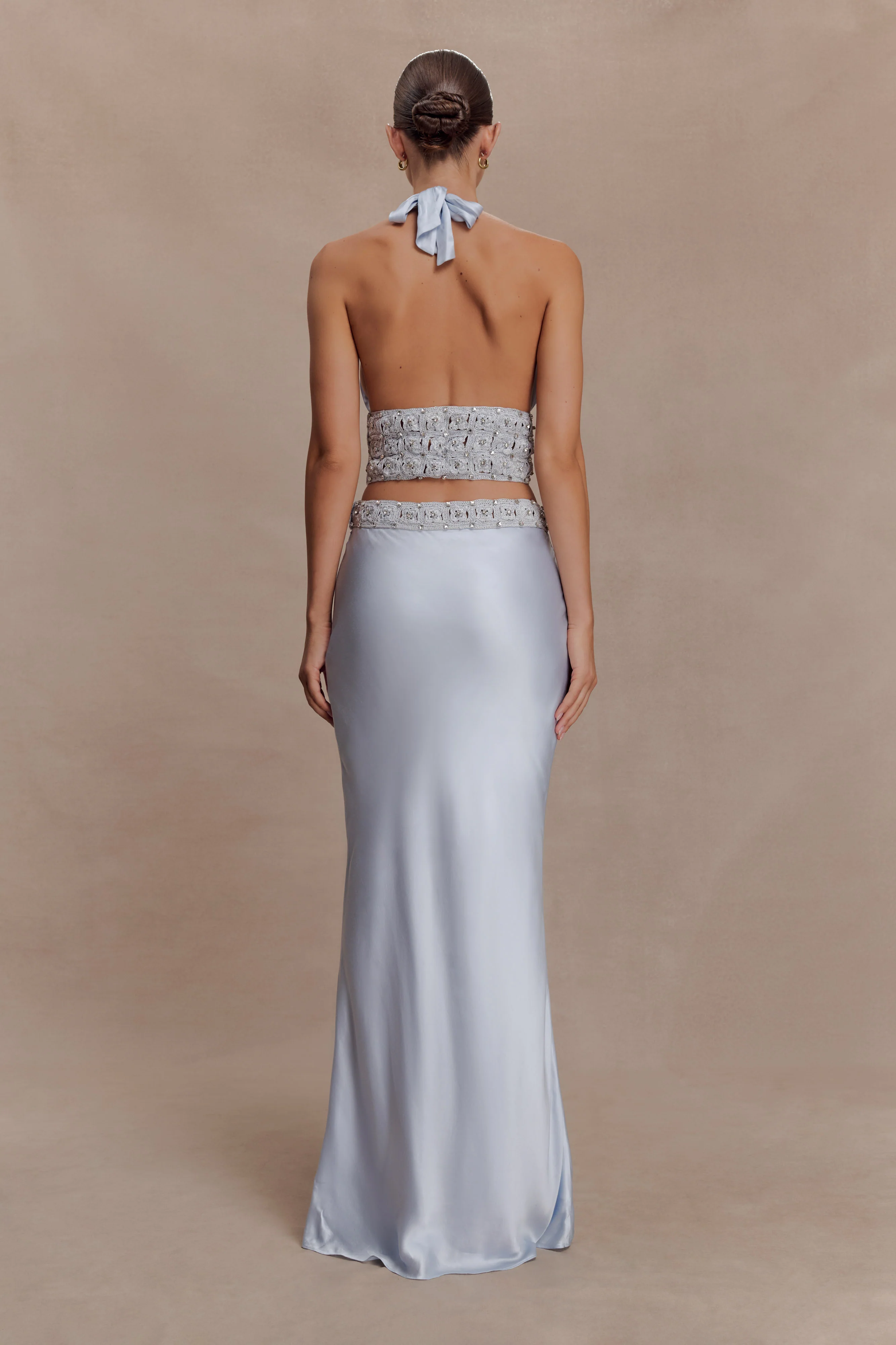 Clementine Chiffon Hand Beaded Top - Pale Blue - Image 4