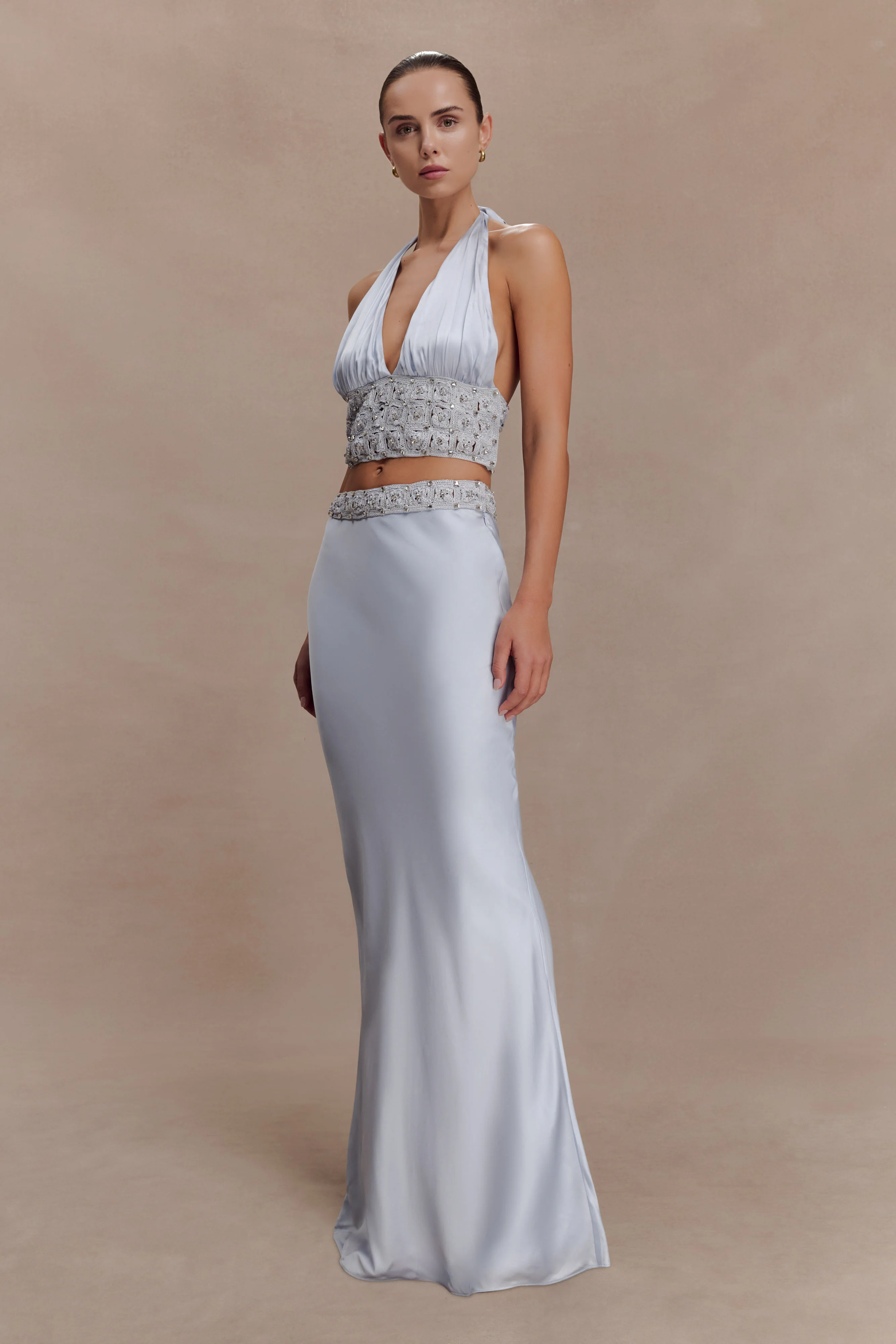 Clementine Chiffon Hand Beaded Top - Pale Blue - Image 3