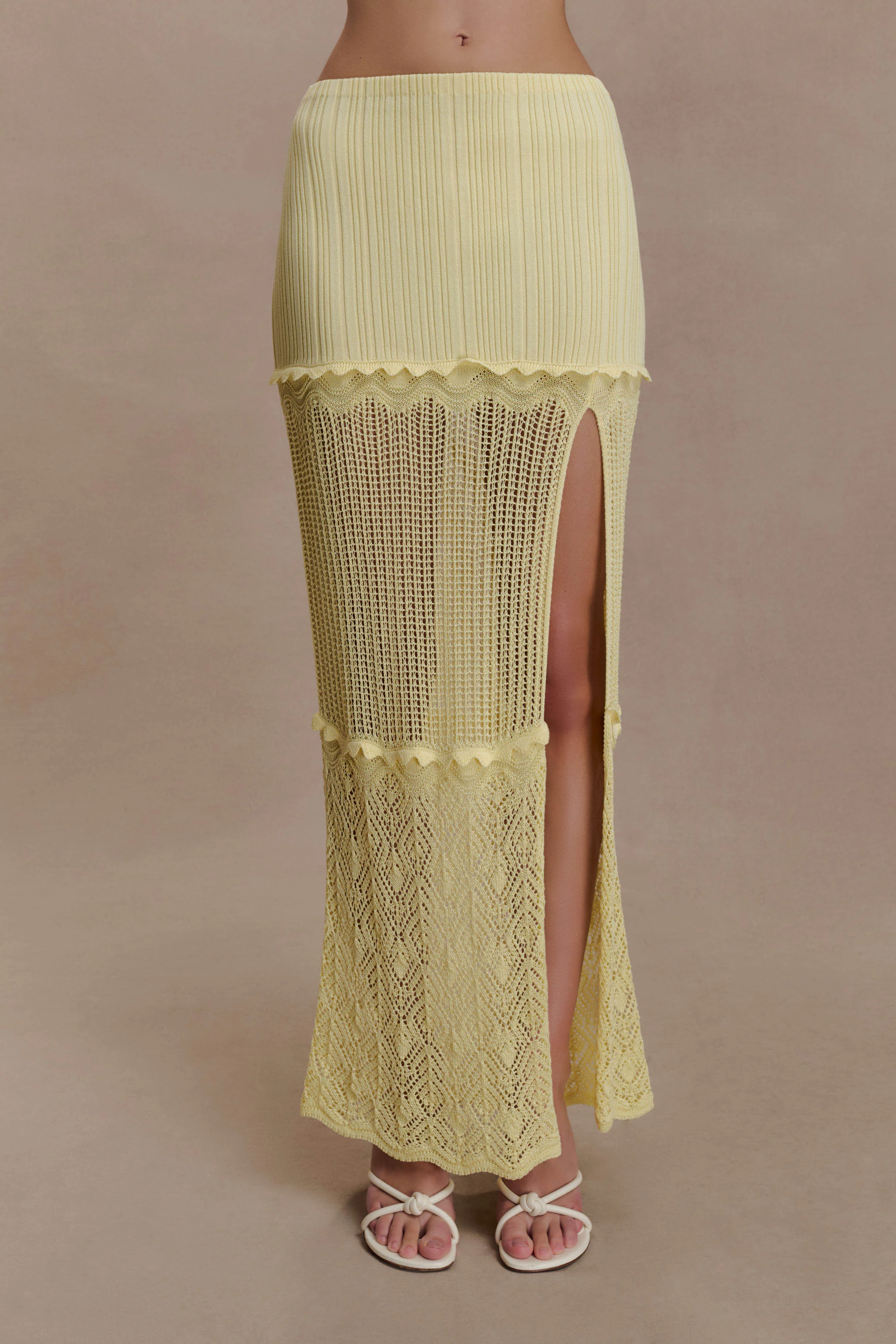 Coleene Pointelle Knit Maxi Skirt - Lemon - Image 6