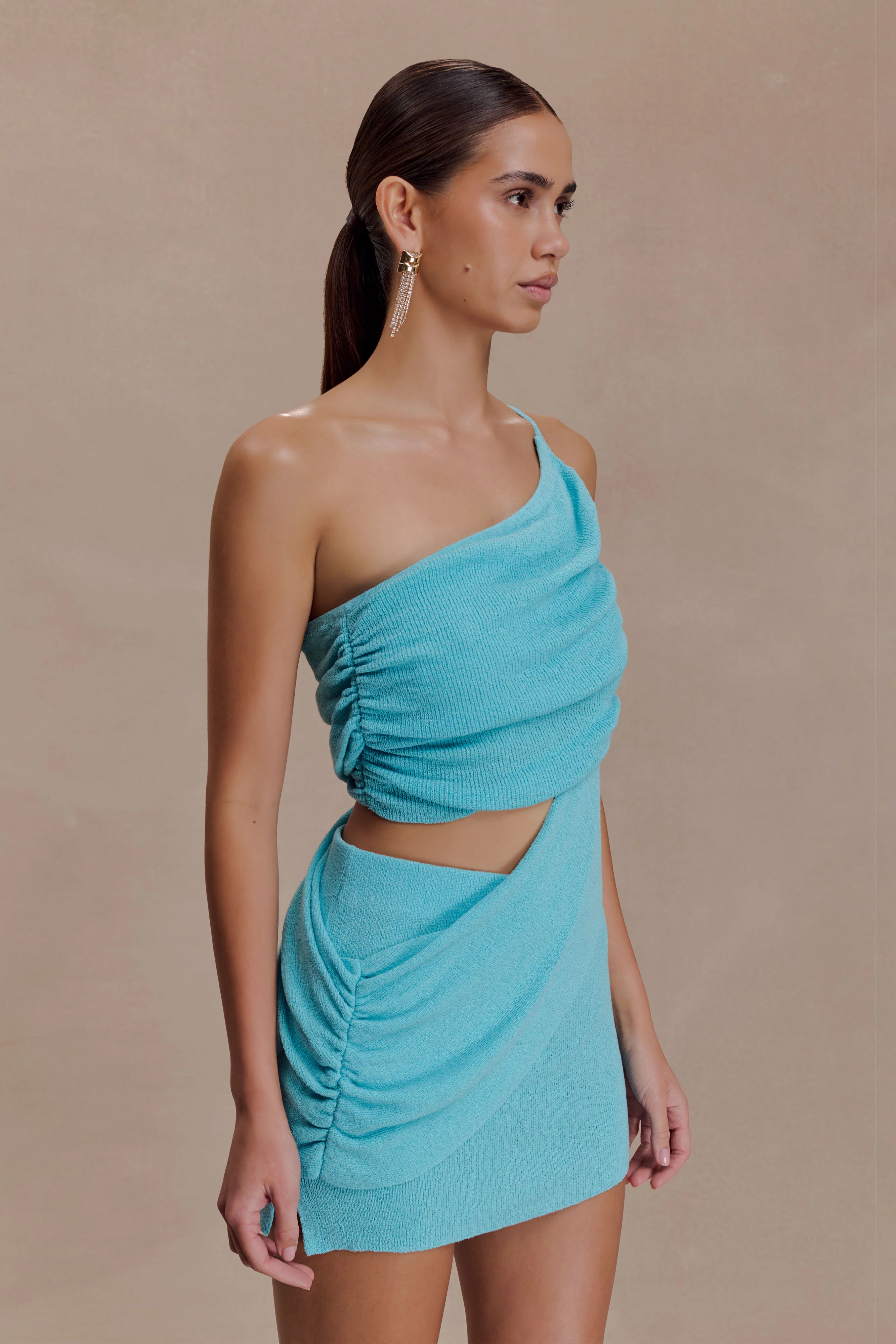 Corah Drape Knit Top - Cyan Blue - Image 2