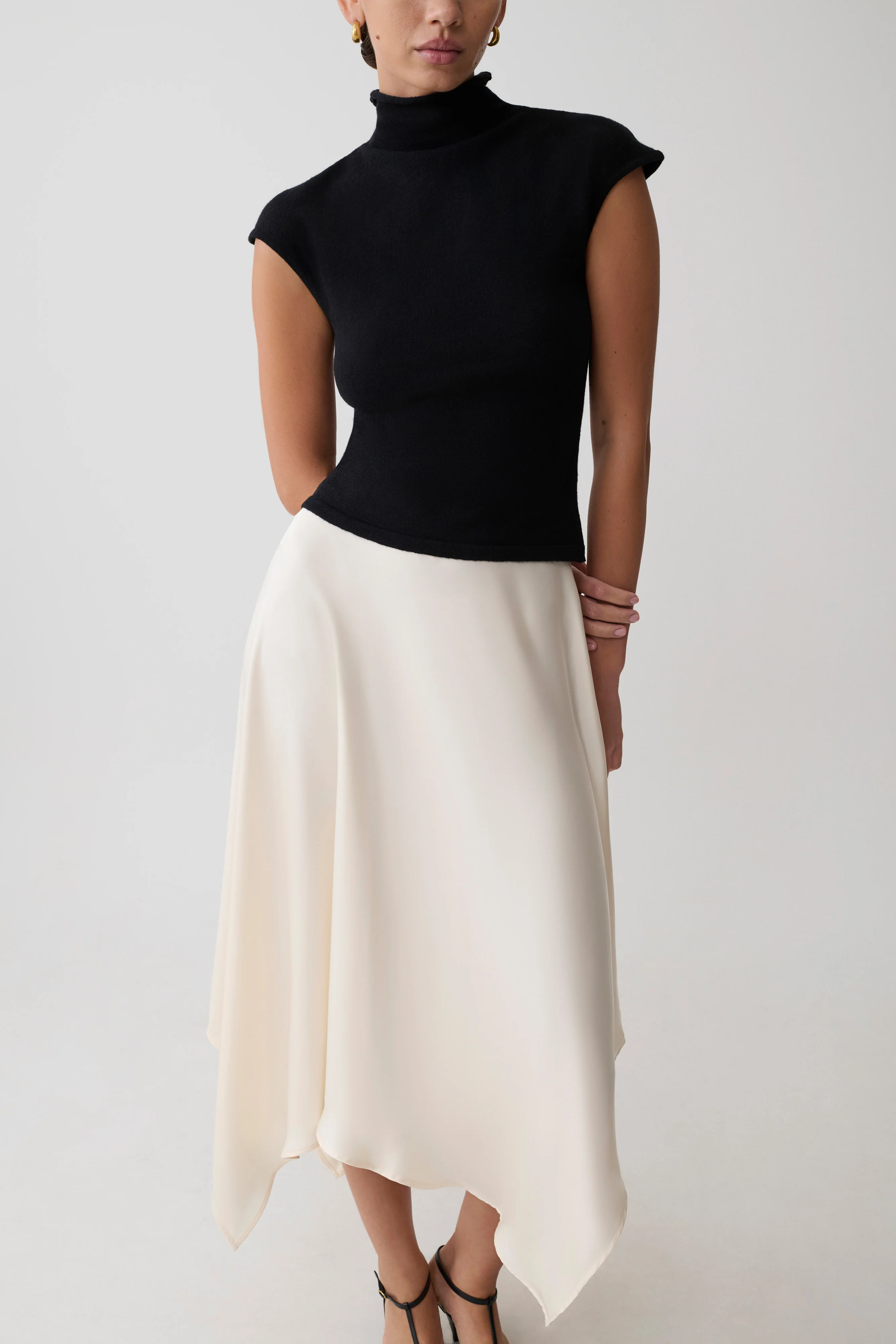 Coralie Asymmetric Satin Midi Skirt - Ivory - Image 4