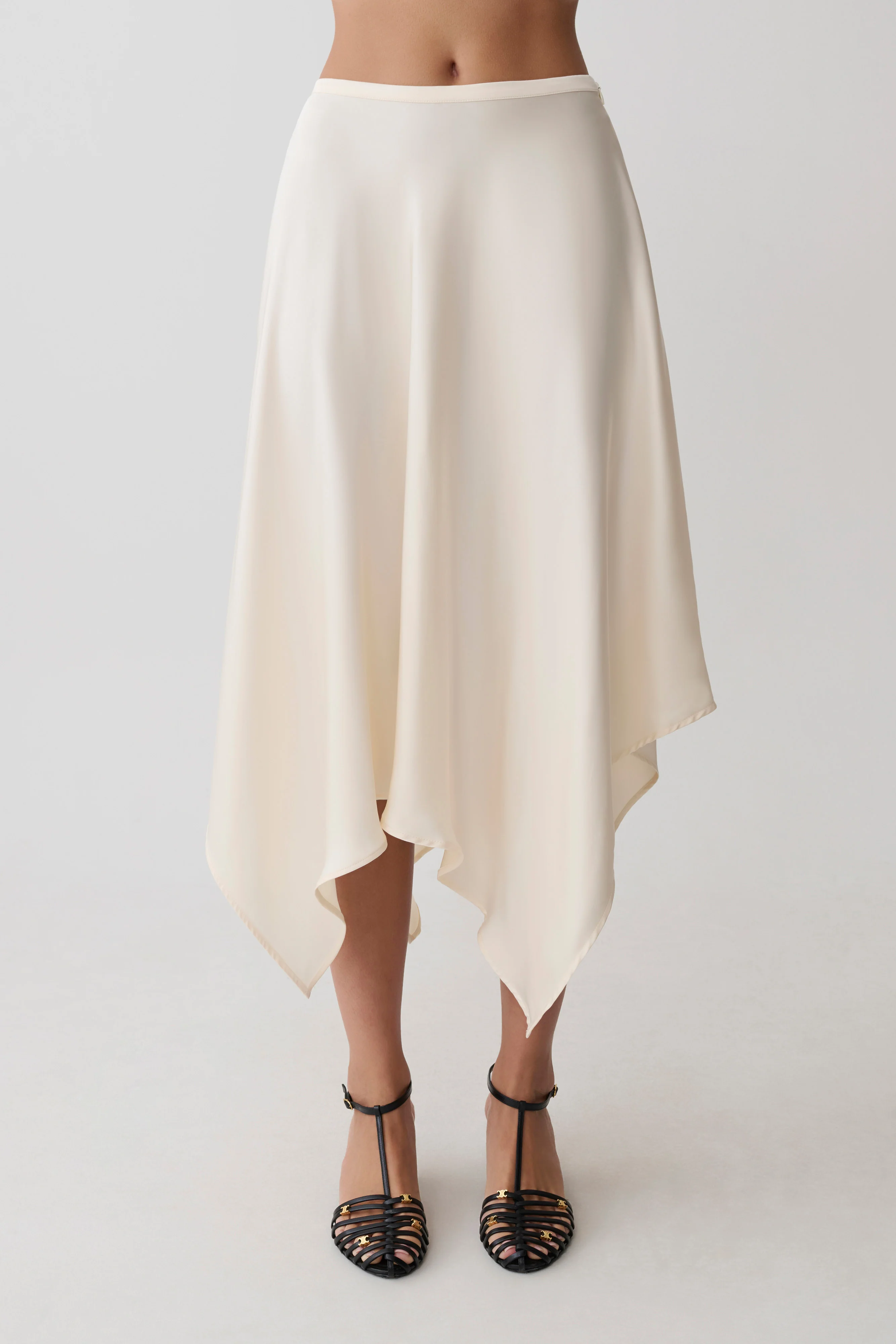 Coralie Asymmetric Satin Midi Skirt - Ivory - Image 7