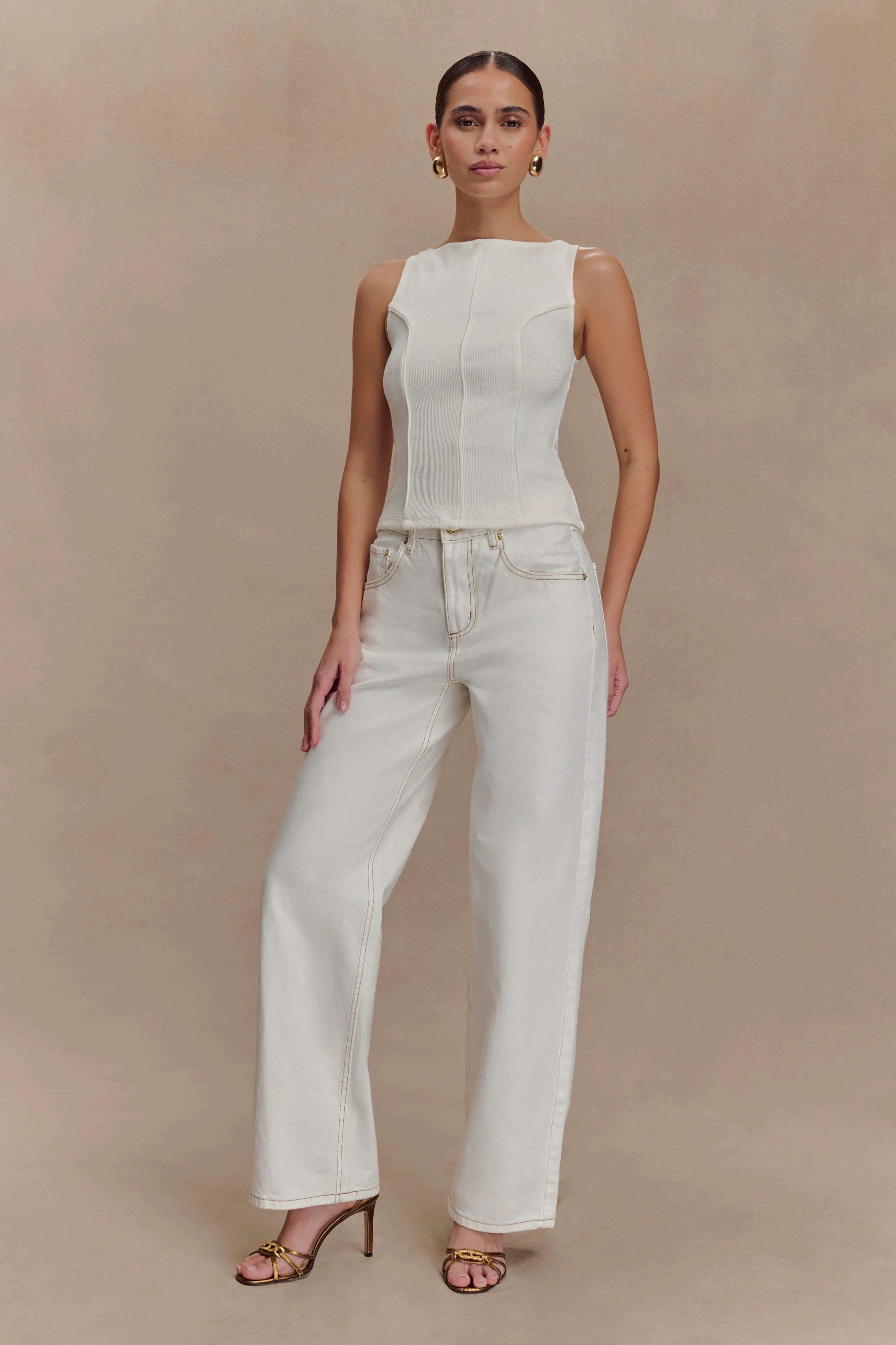 Coraline Panelled Sleeveless Top - White - Image 6