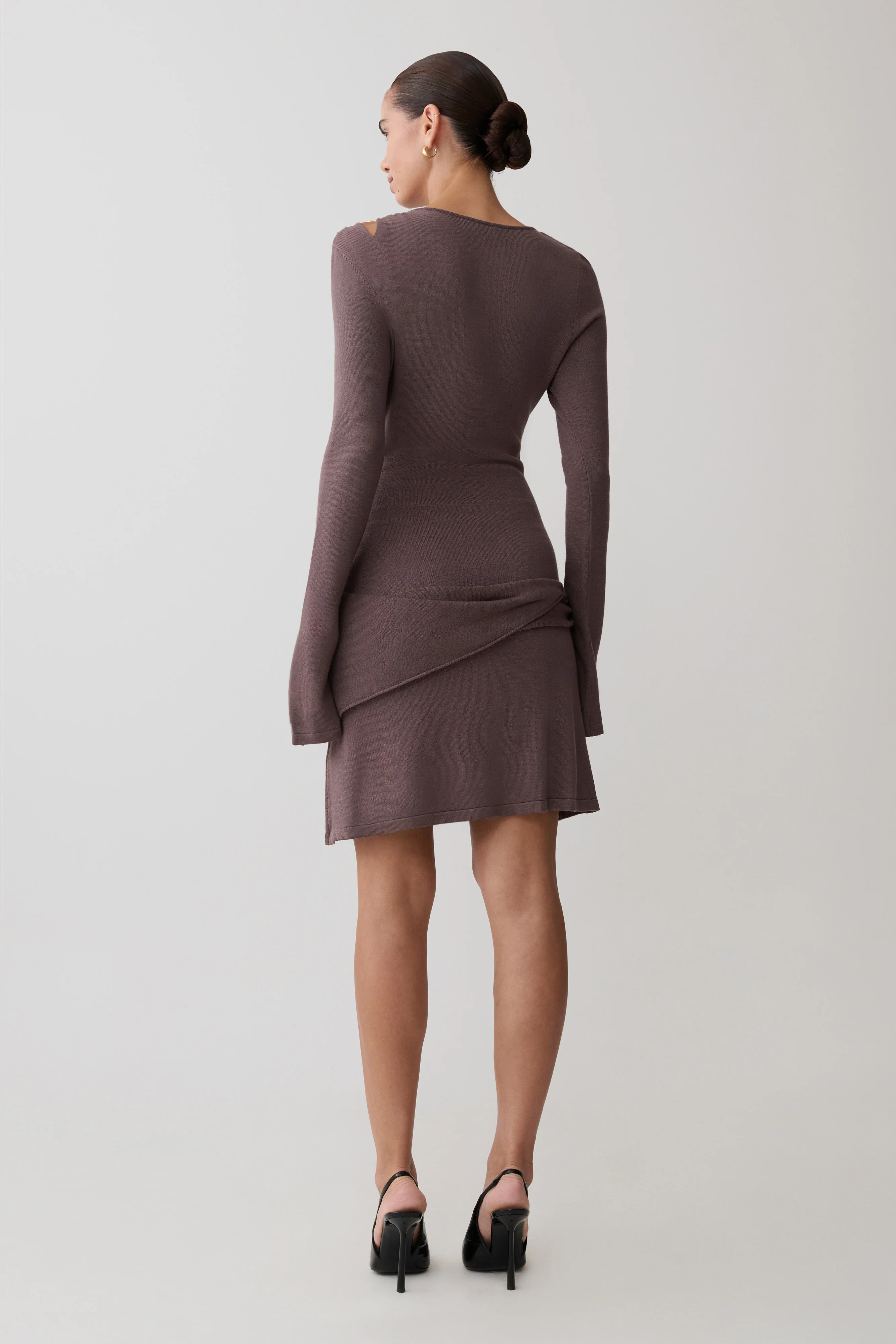 Cresida Knit Long Sleeve Mini Dress With Hardware - Peppercorn - Image 3