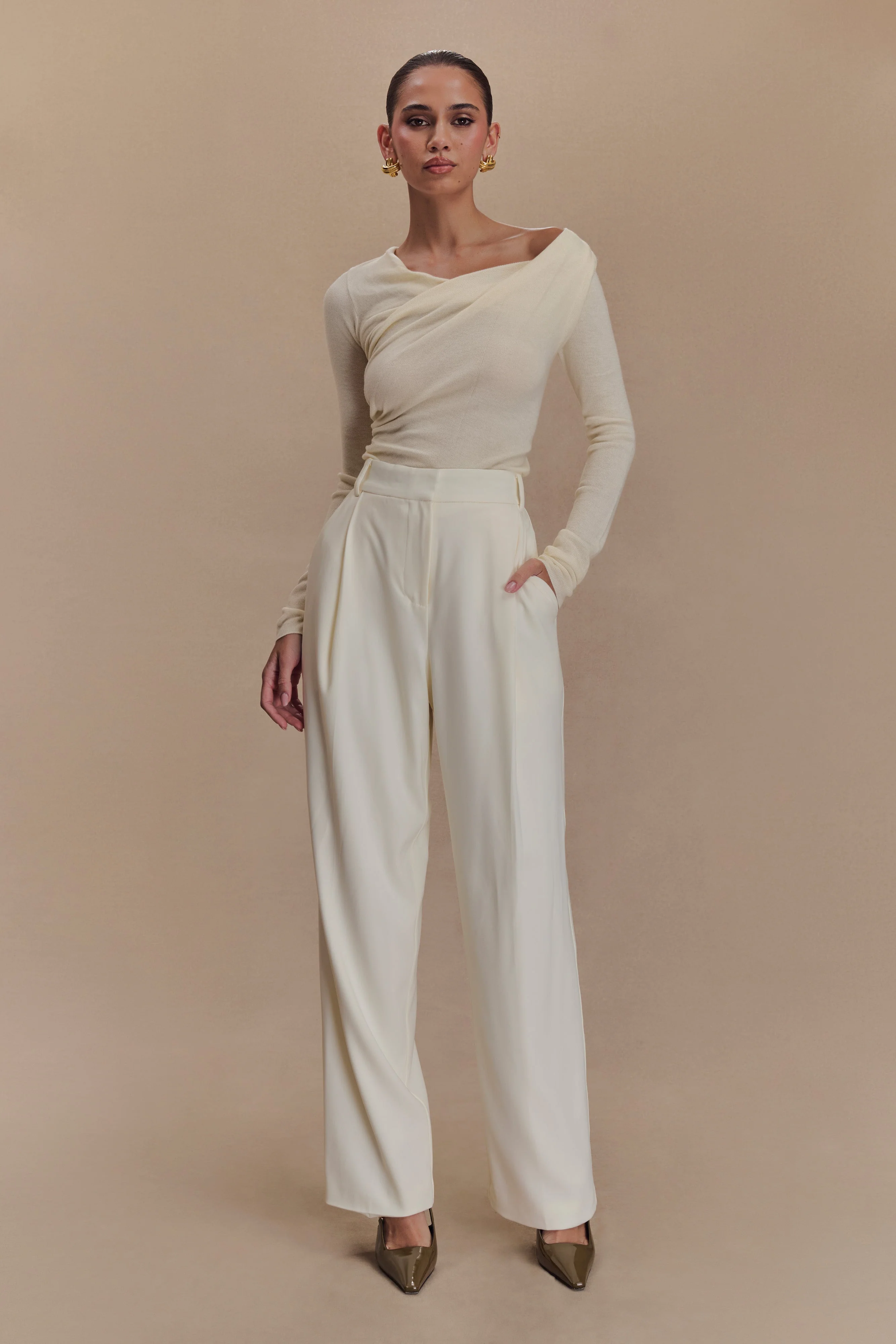 Culver Draped Twist Knit Top - Cream - Image 4