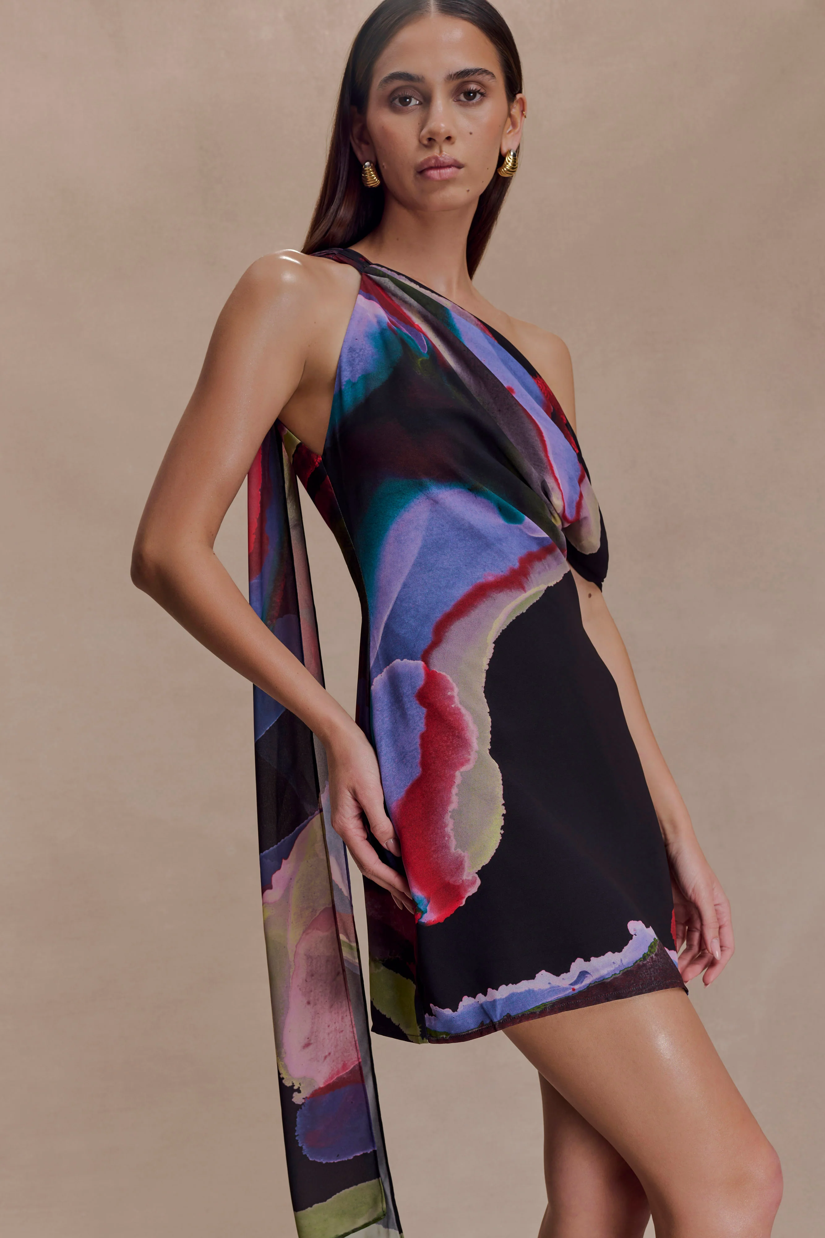 Daisie Chiffon Mini Dress - Multi Fluid Reverie Print - Image 3
