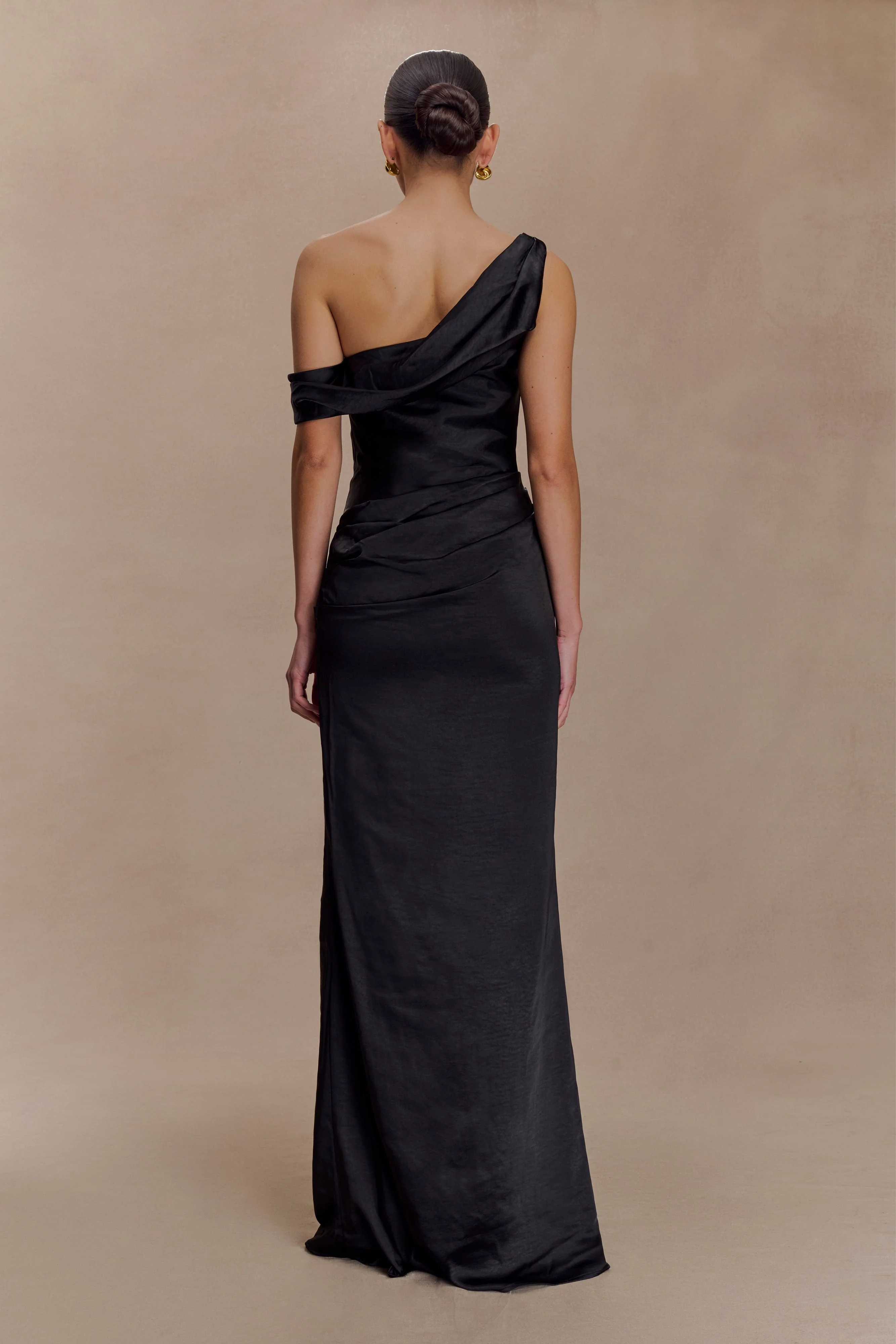 Dalia Off Shoulder Satin Maxi Dress - Black - Image 2