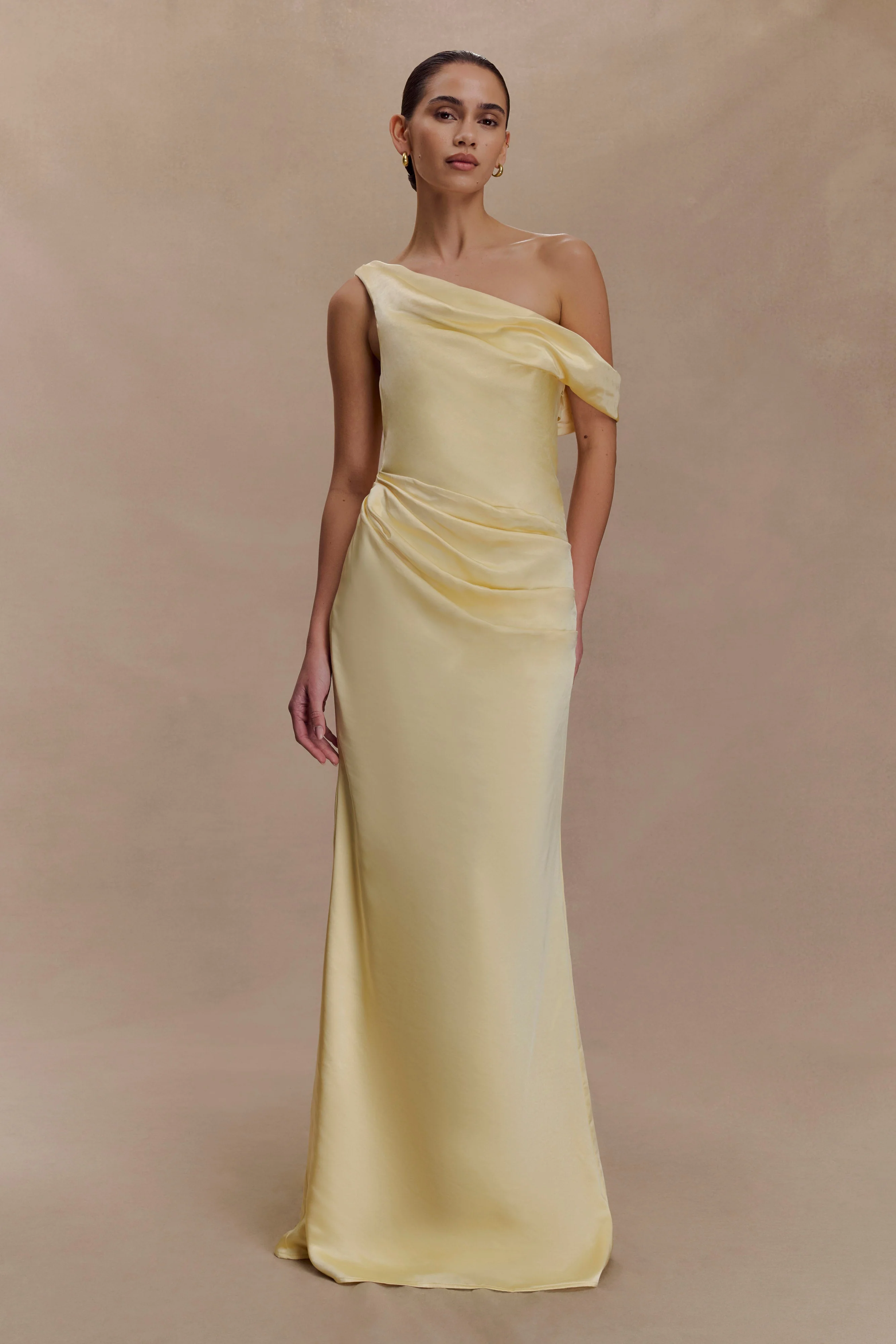 Dalia Off Shoulder Satin Maxi Dress - Lemon - Image 7