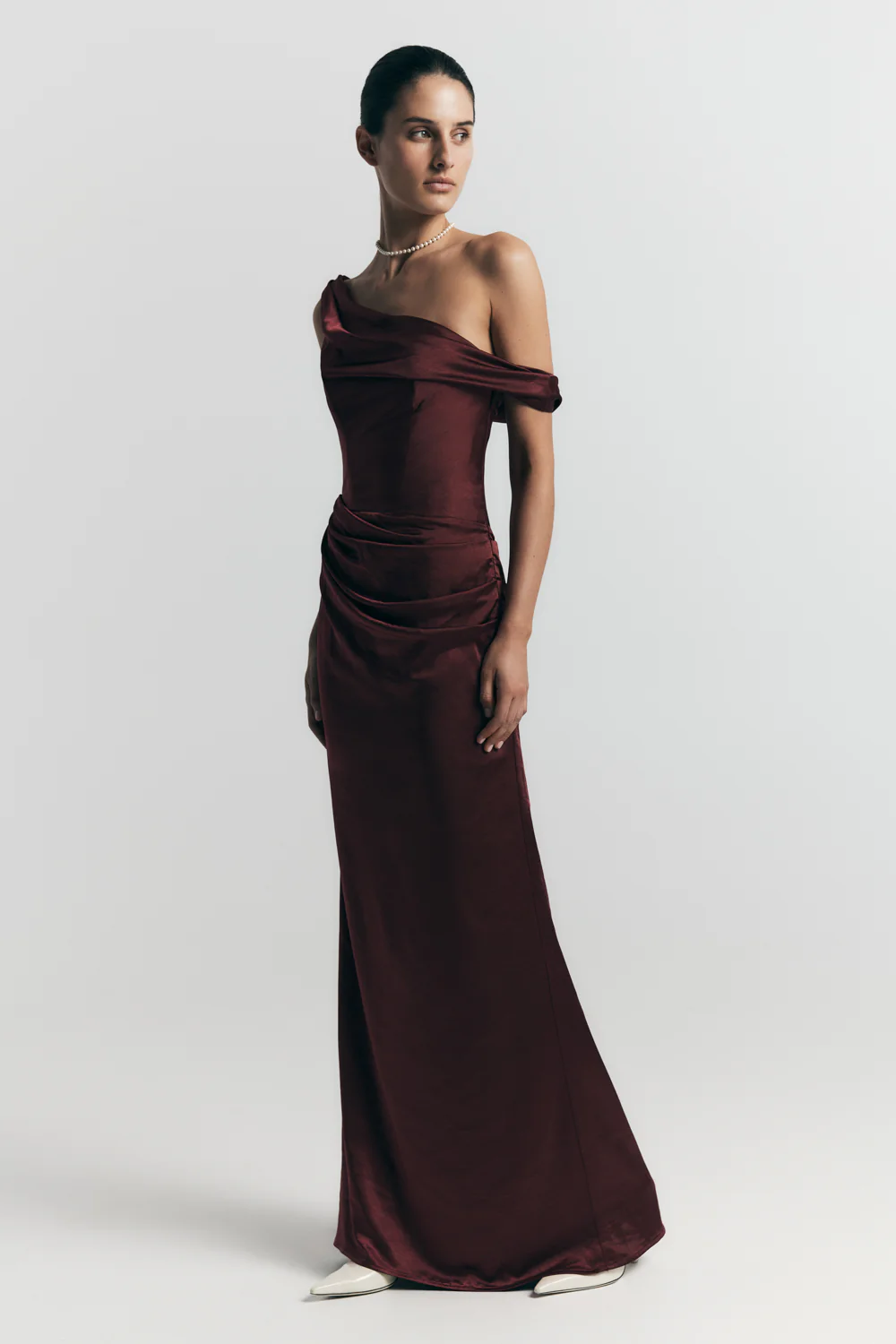 Dalia Off Shoulder Satin Maxi Dress - Mahogany - Image 12