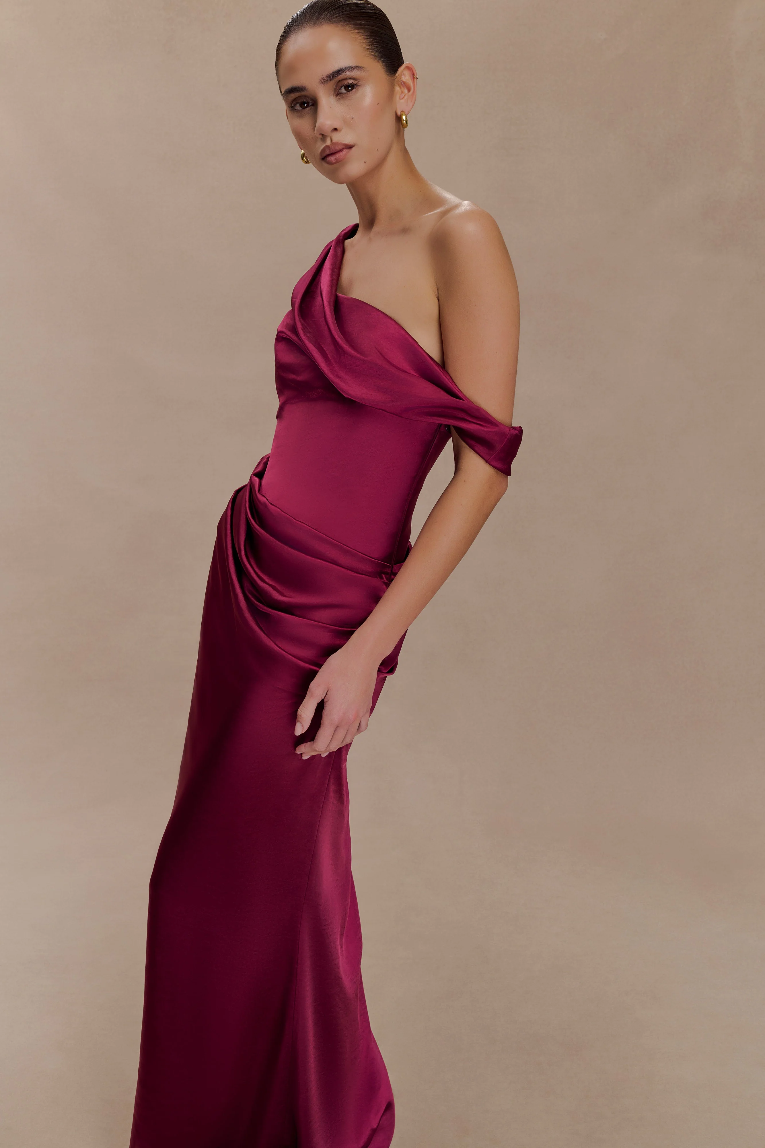 Dalia Off Shoulder Satin Maxi Dress - Mahogany - Image 3