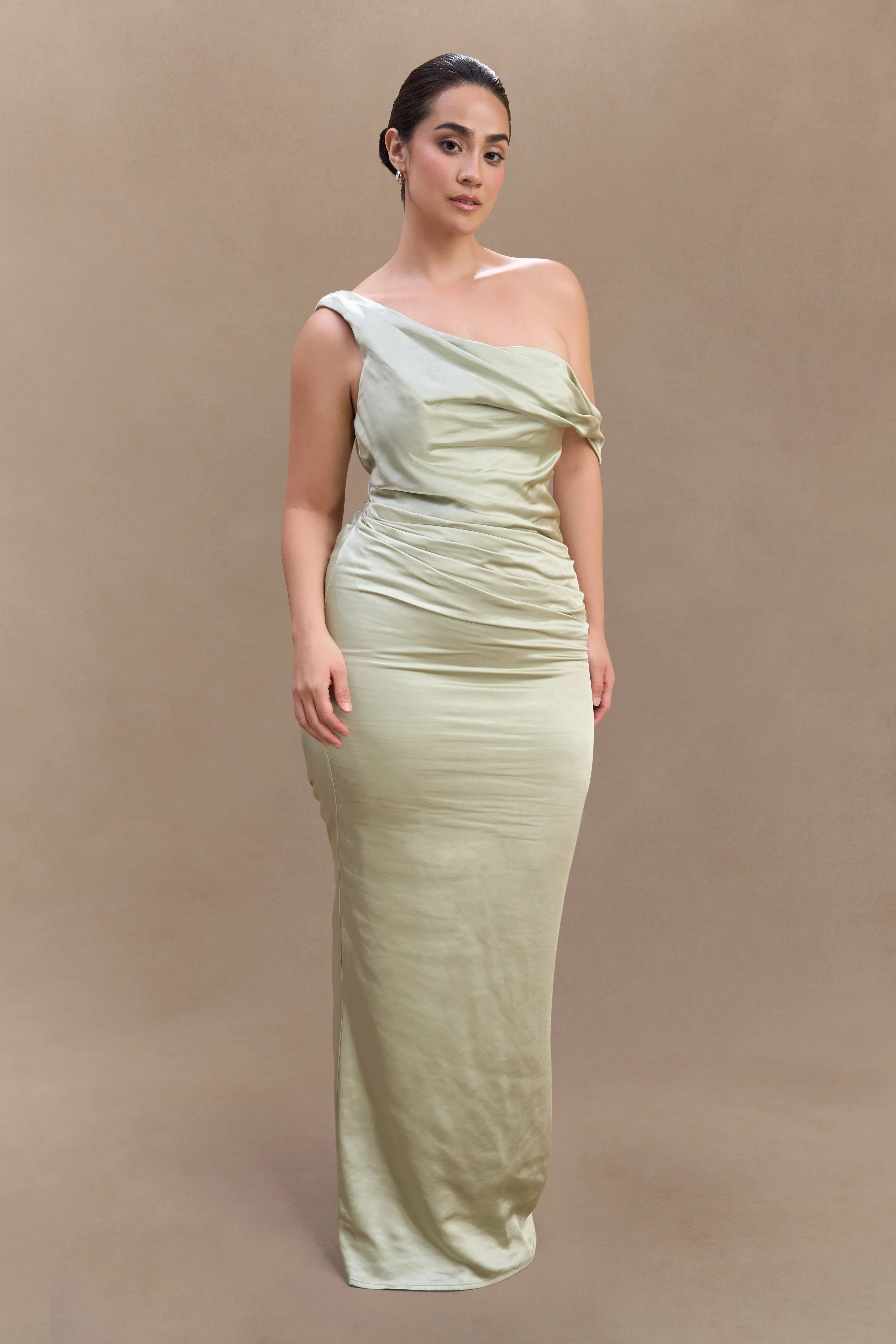 Dalia Off Shoulder Satin Maxi Dress - Sage - Image 11