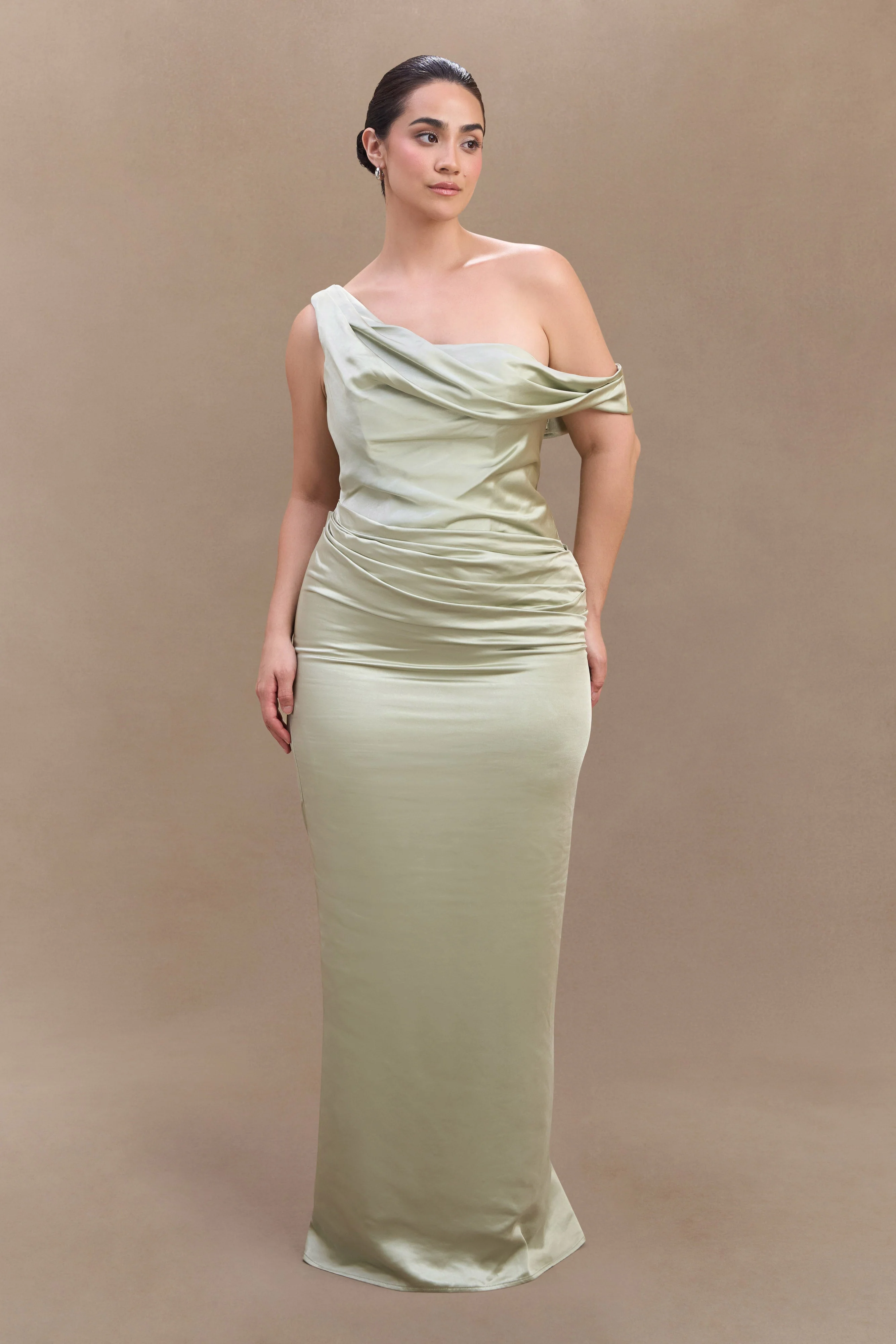 Dalia Off Shoulder Satin Maxi Dress - Sage - Image 9