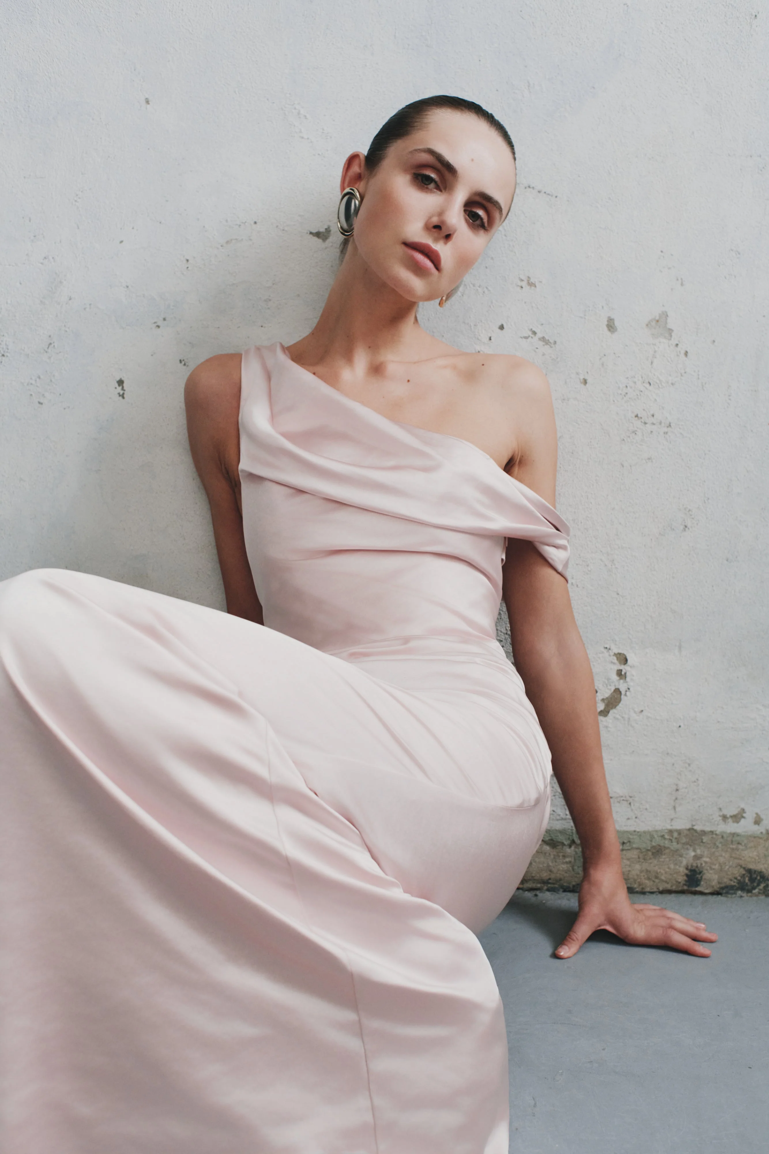 Dalia Off Shoulder Satin Maxi Dress - Soft Pink - Image 3