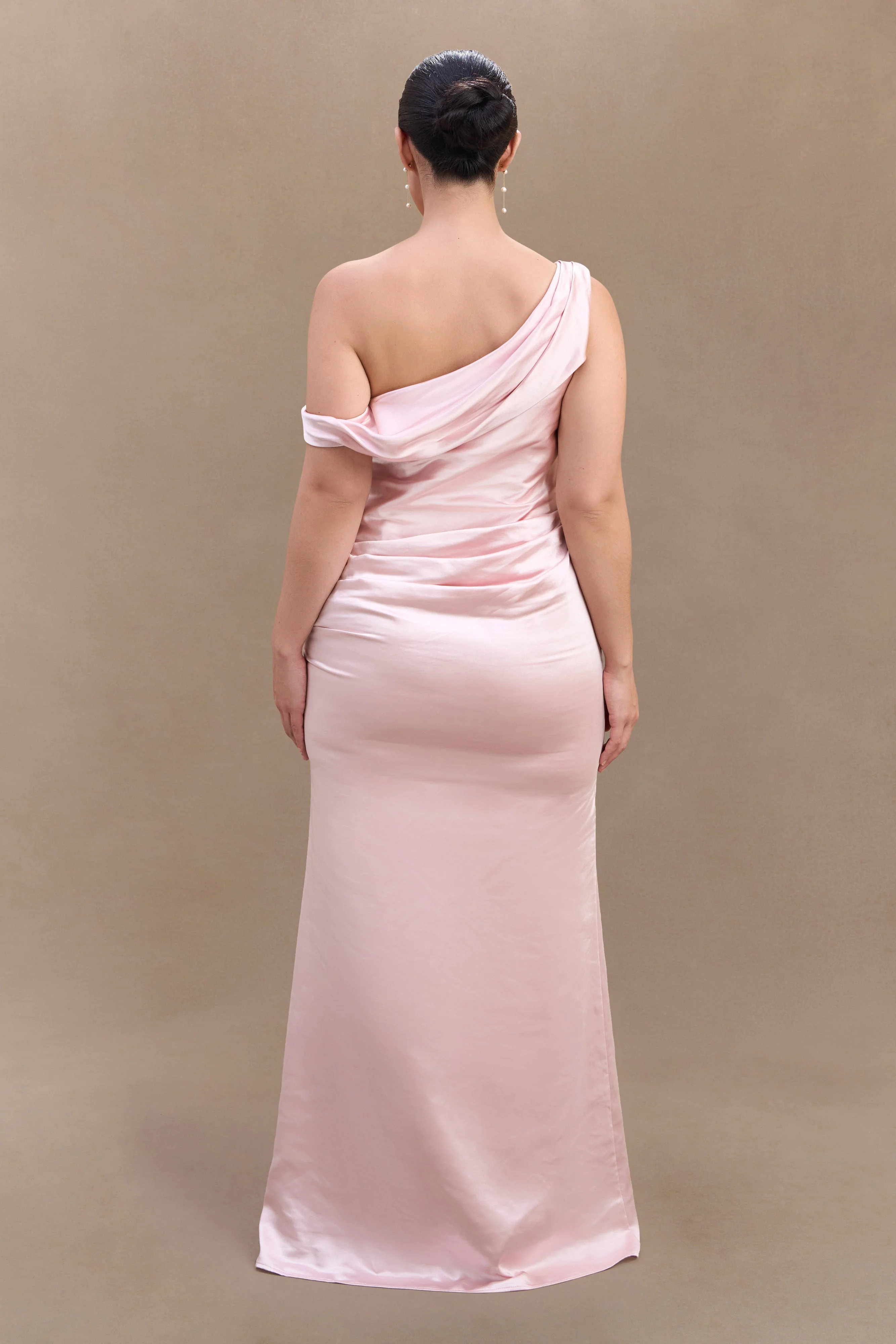 Dalia Off Shoulder Satin Maxi Dress - Soft Pink - Image 6