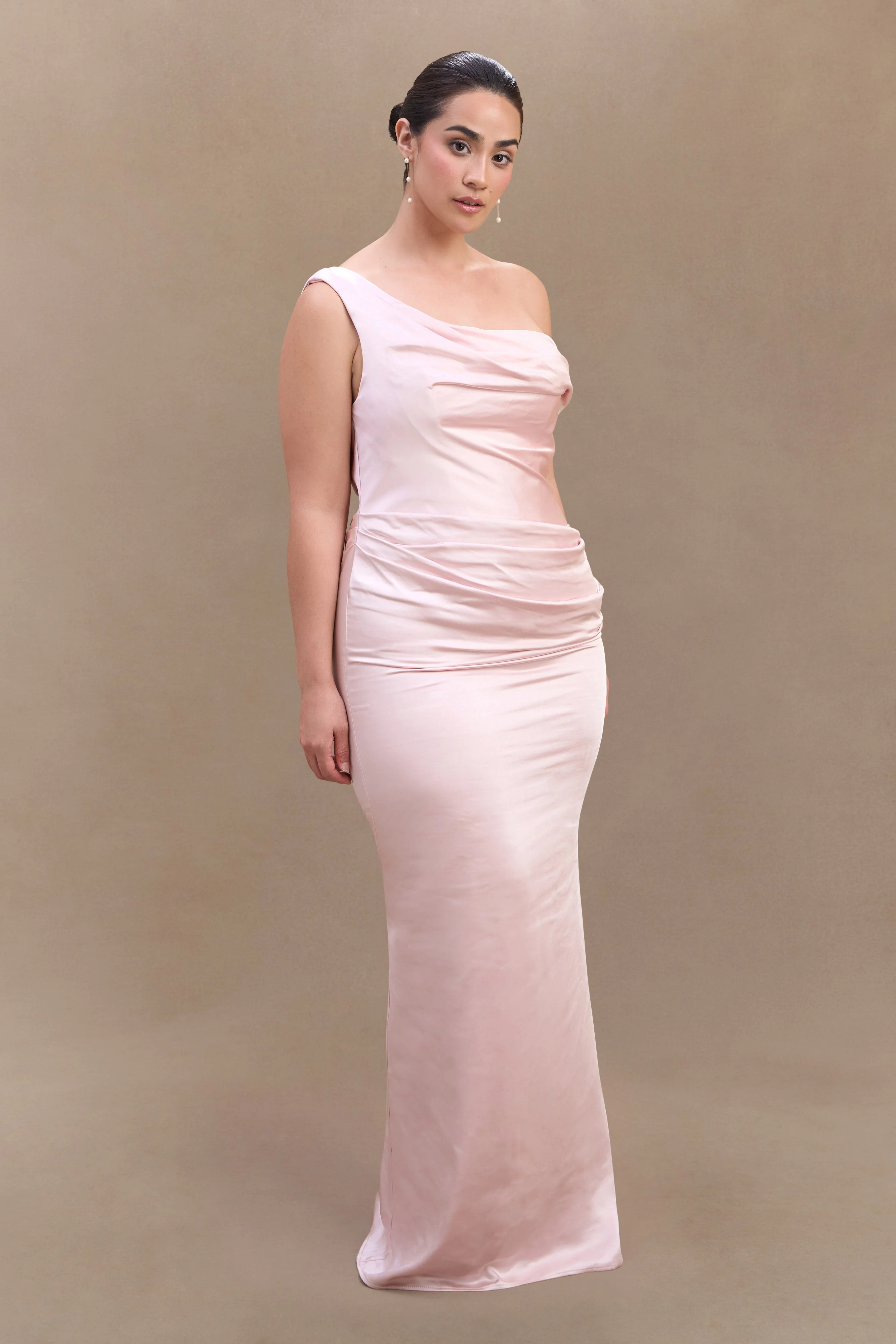 Dalia Off Shoulder Satin Maxi Dress - Soft Pink - Image 7