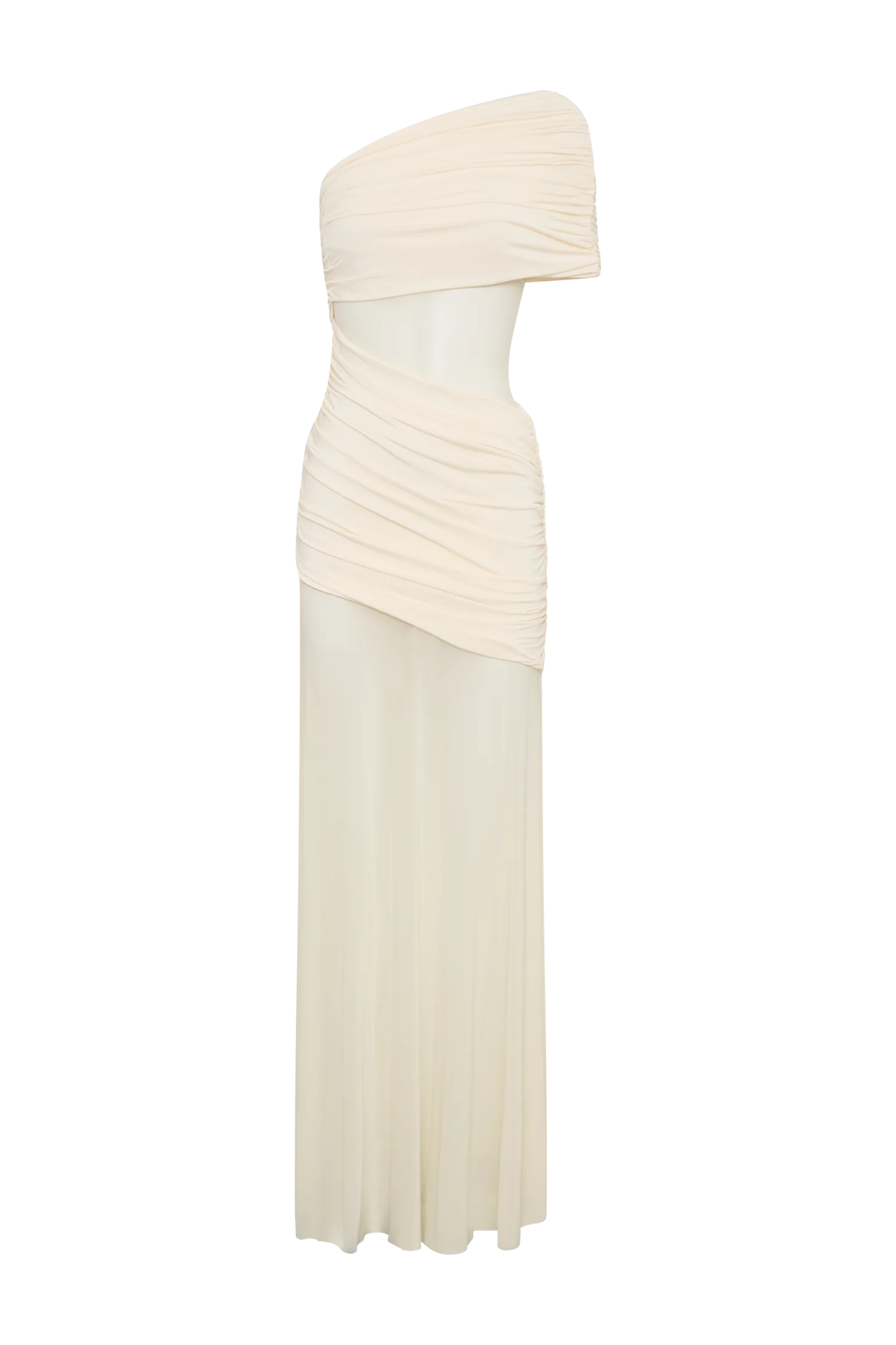 Dallas One Shoulder Mesh Maxi Dress - Ivory - Image 9