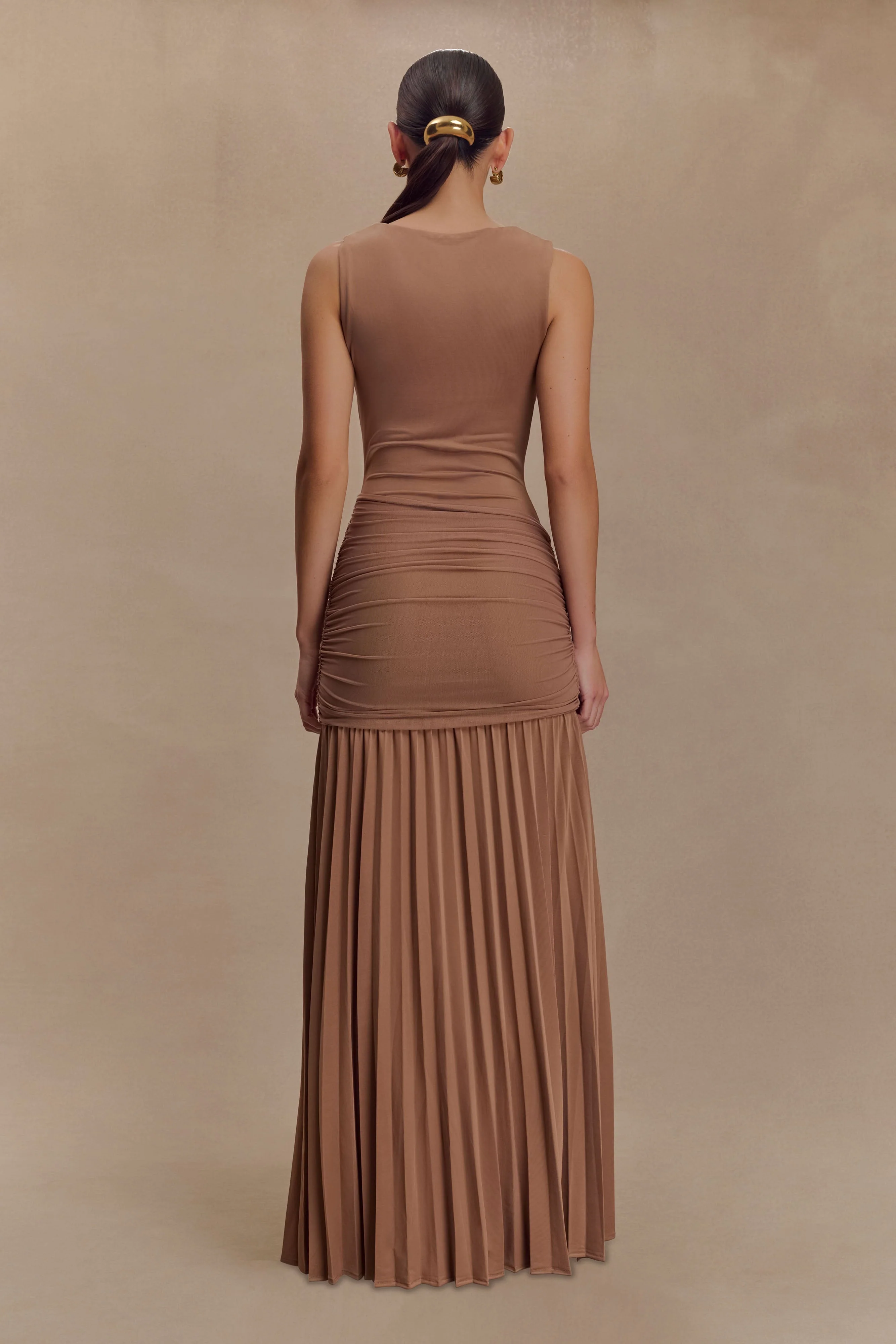 Dania Cowl Neck Slinky Maxi Dress - Mocha Mousse - Image 3