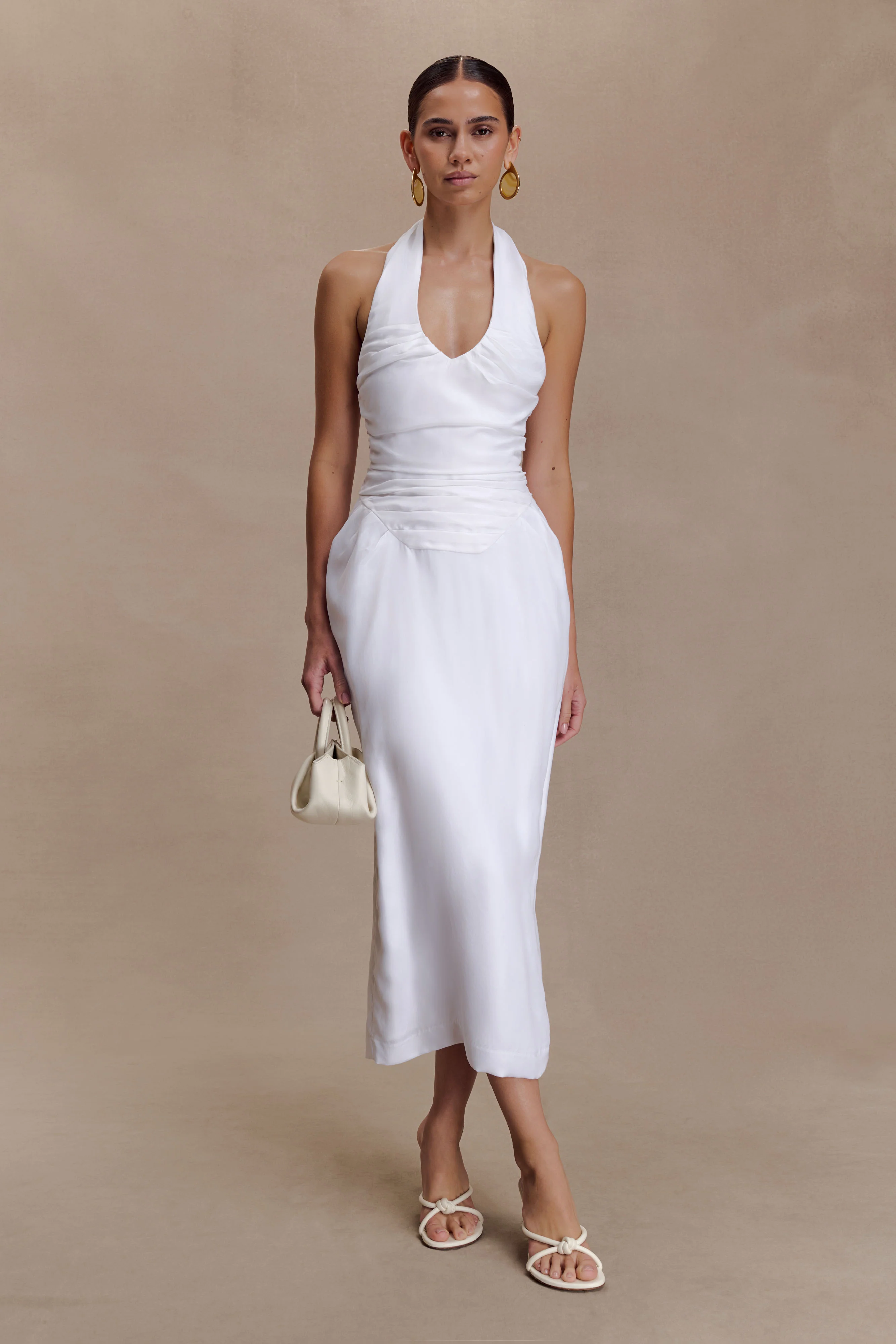 Daniela Ruched Halter Midi Dress - White - Image 2