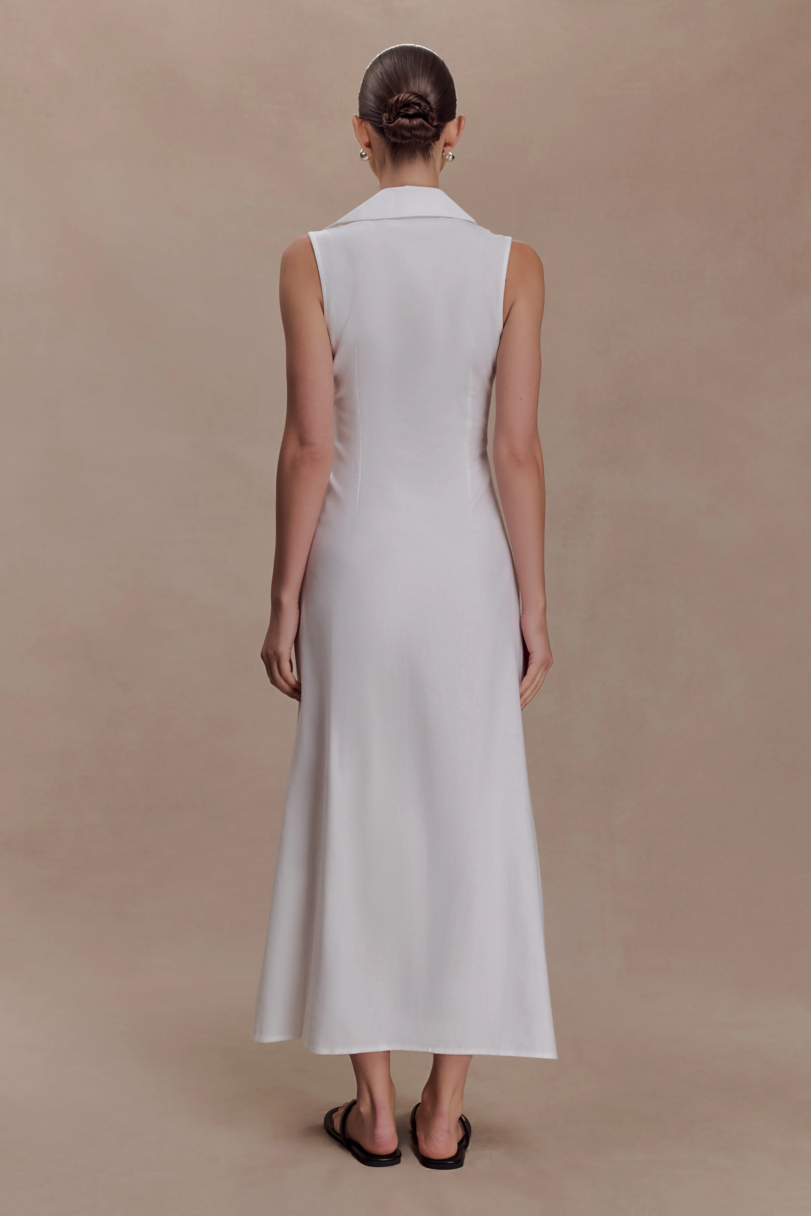 Dante Ruched Linen Midi Dress - White - Image 2