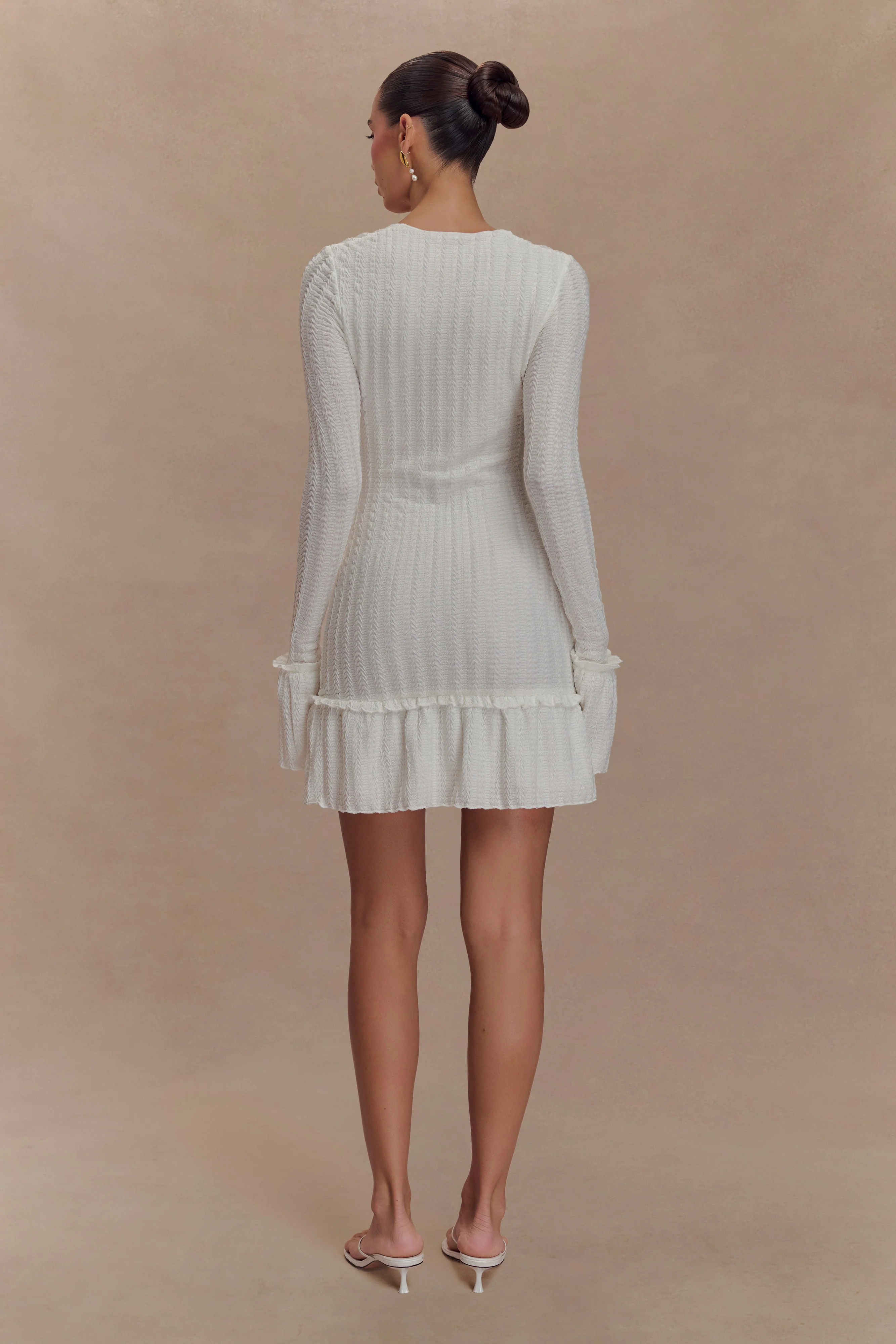 Daphne Pointelle Long Sleeve Mini Dress - Ivory - Image 5