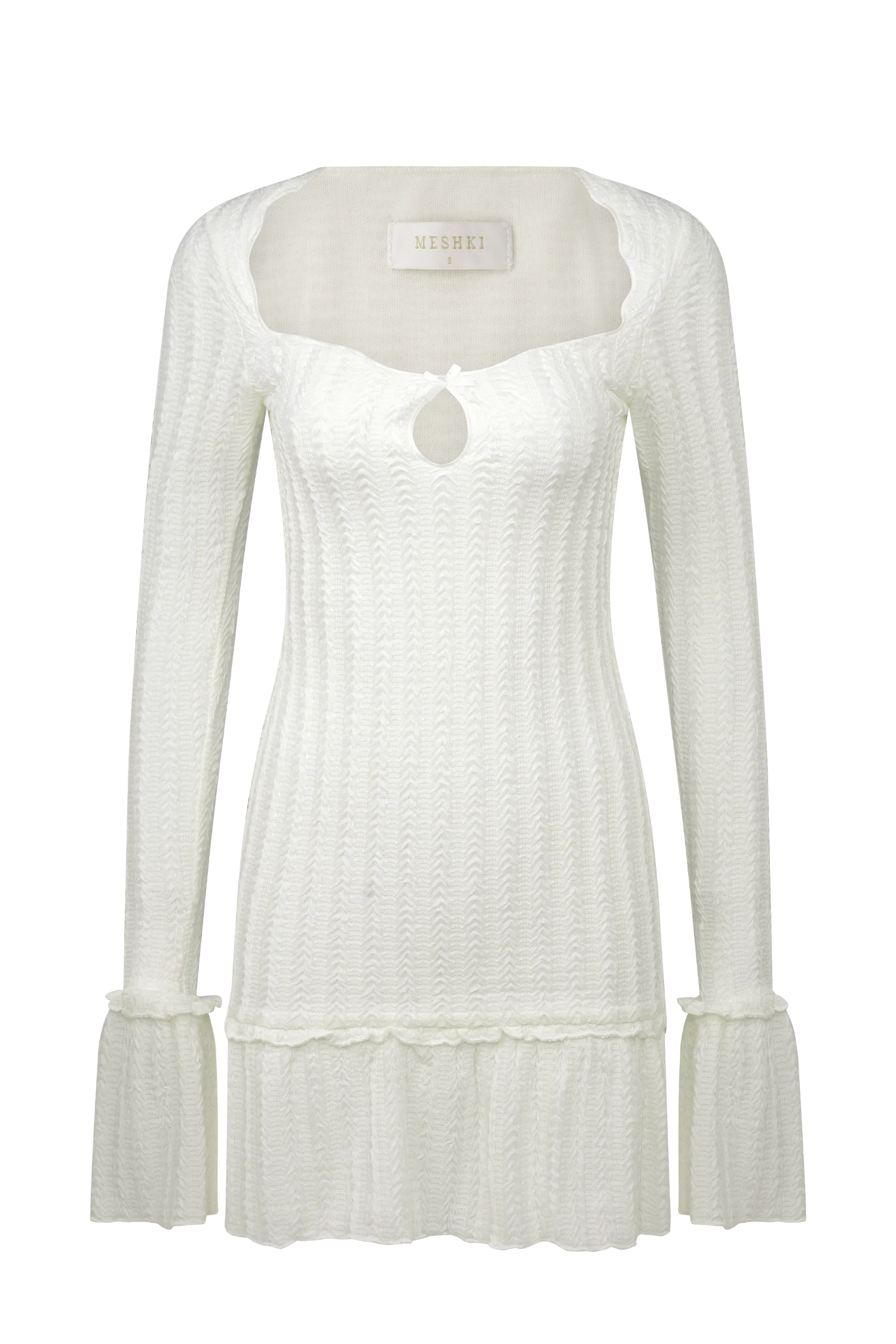 Daphne Pointelle Long Sleeve Mini Dress - Ivory - Image 9