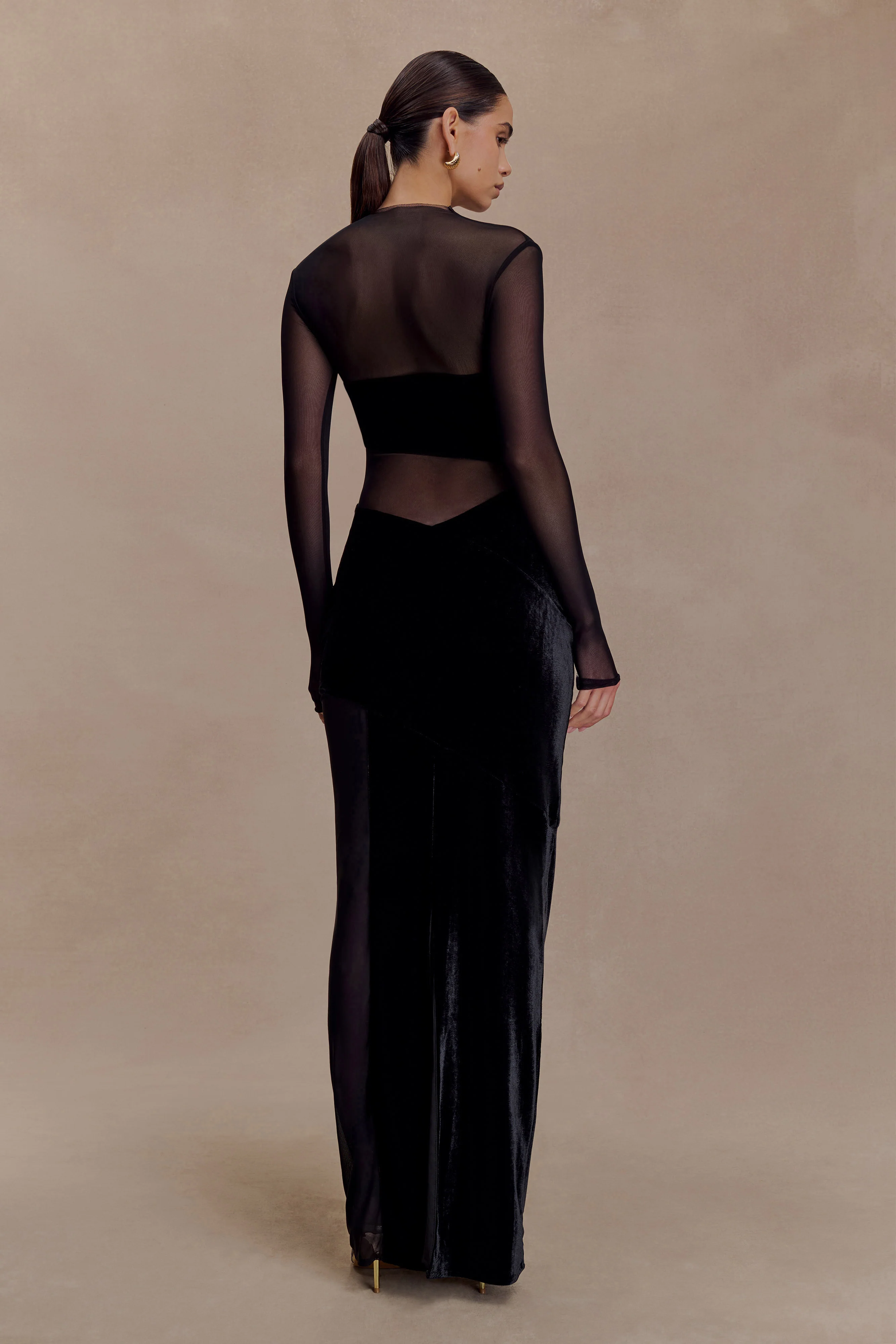 Davina Velvet And Mesh Maxi Dress - Black - Image 2