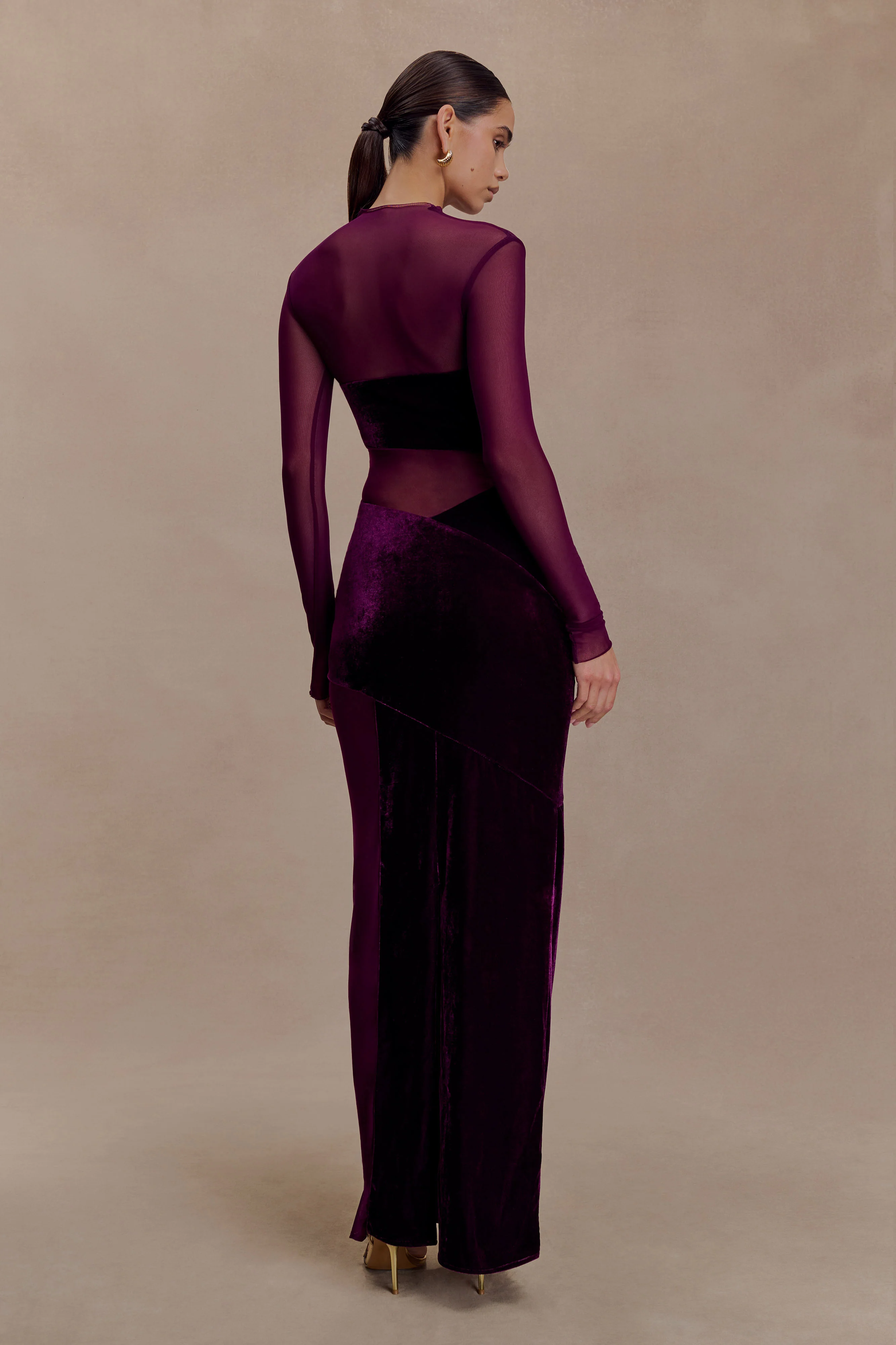 Davina Velvet And Mesh Maxi Dress - Purple - Image 2