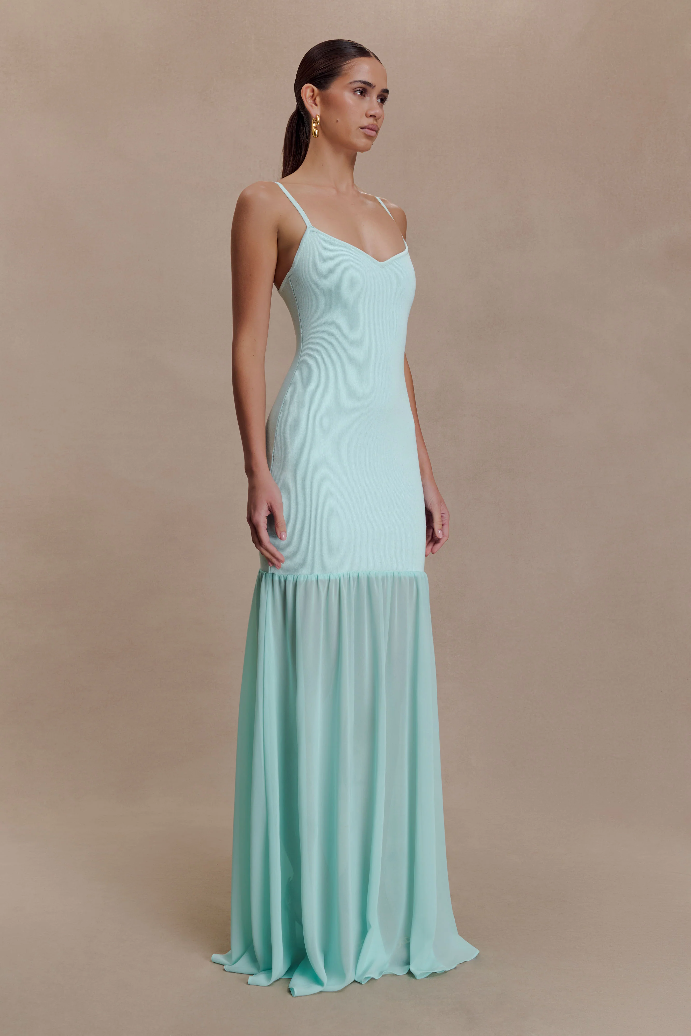 Deanne Bandage And Chiffon Knit Maxi Dress - Blue - Image 3
