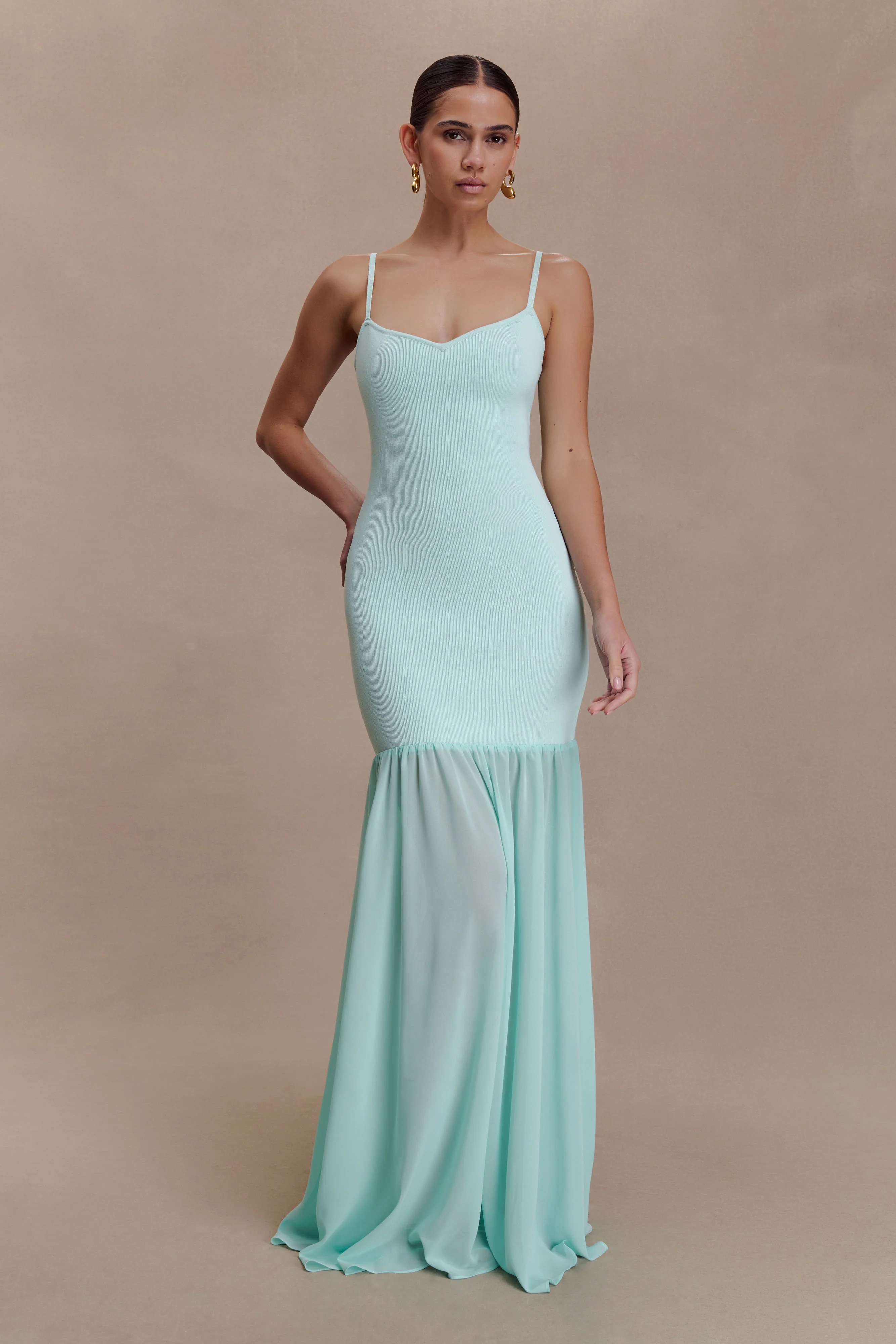 Deanne Bandage And Chiffon Knit Maxi Dress - Blue - Image 5
